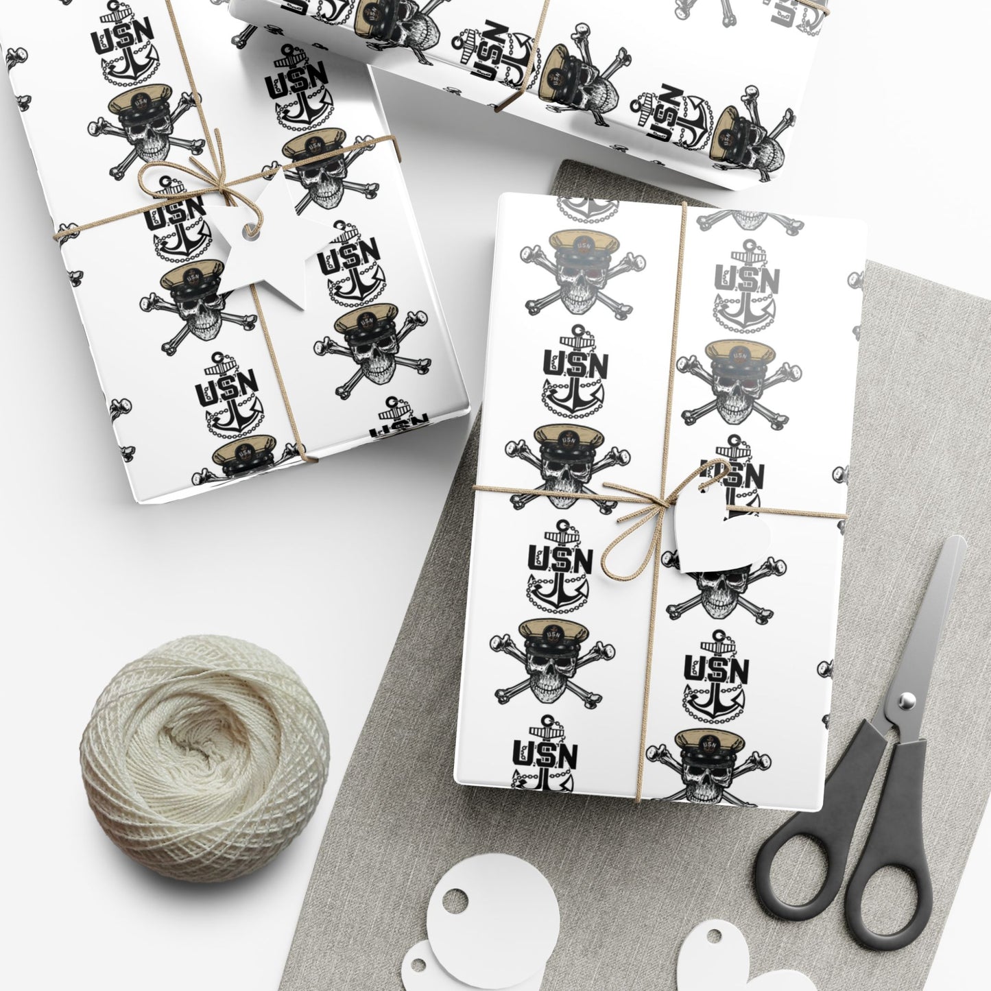 US Navy CPO Chief Skull & Crossbones with Anchors White Gift Wrap Papers