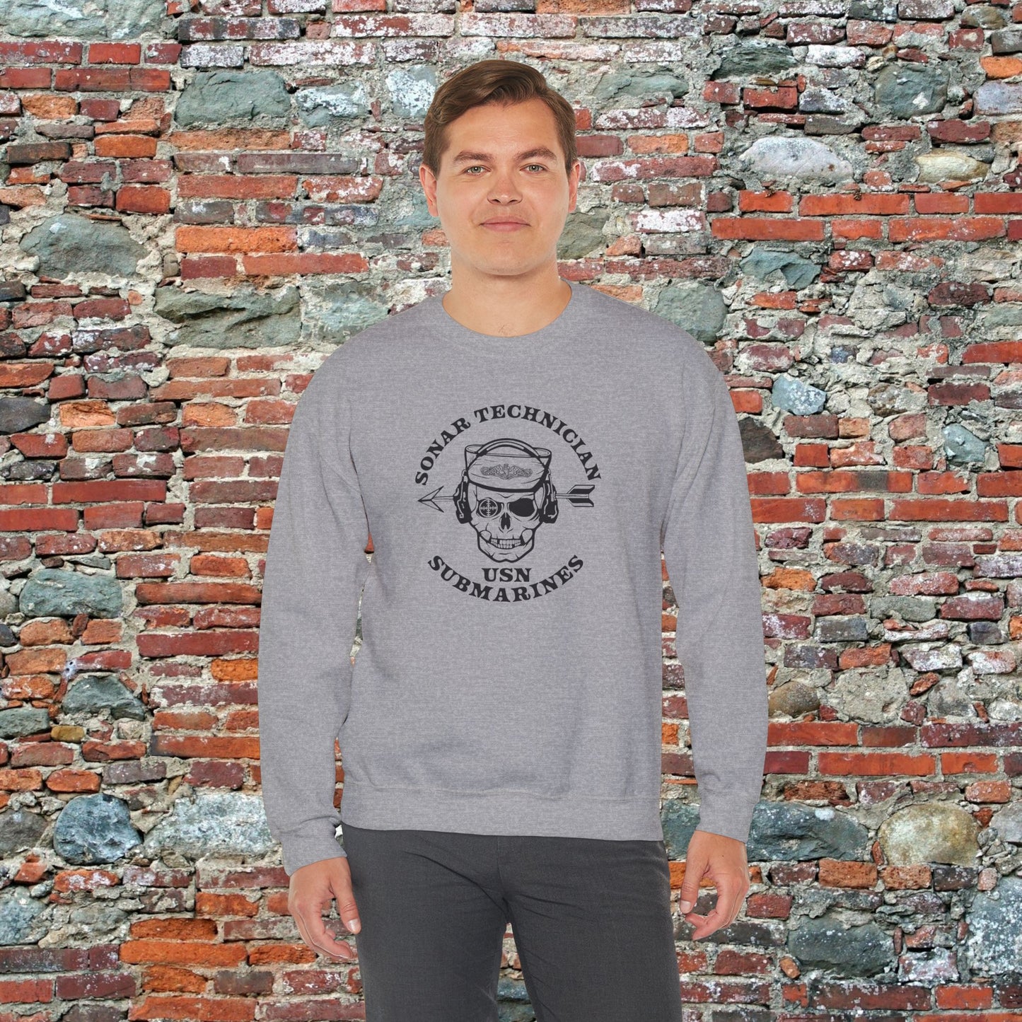 Sonar Technician Submarines STS Sailor Skull US Submarine Force Silent Service Dolphins Unisex Heavy Blend™ Crewneck Sweatshirt