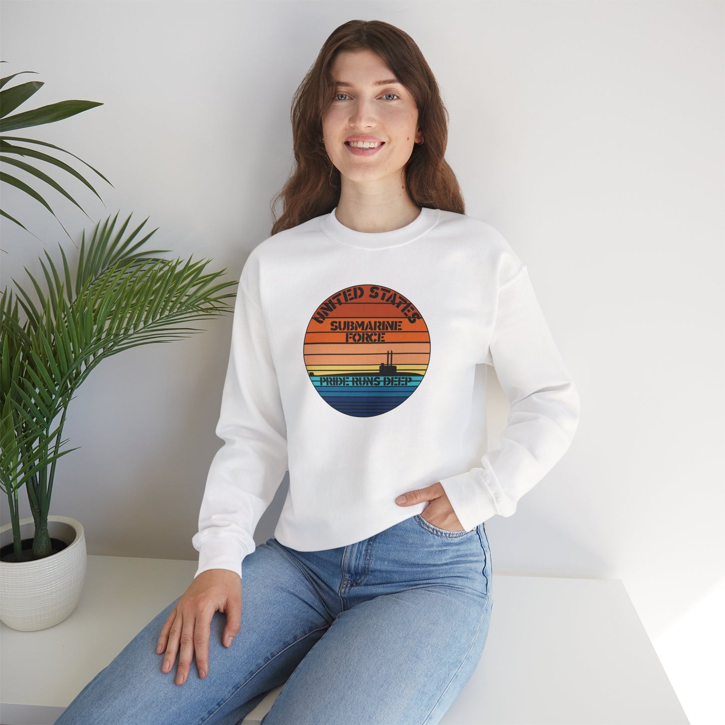 Sunset United States Navy Submarine Force Pride Runs Deep Vintage Unisex Heavy Blend™ Crewneck Sweatshirt