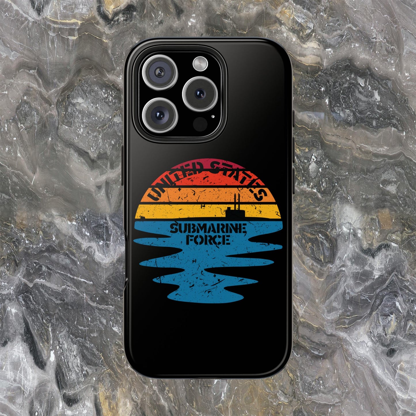 Sunset United States Submarine Force Half Moon Distressed Black Tough iPhone Case