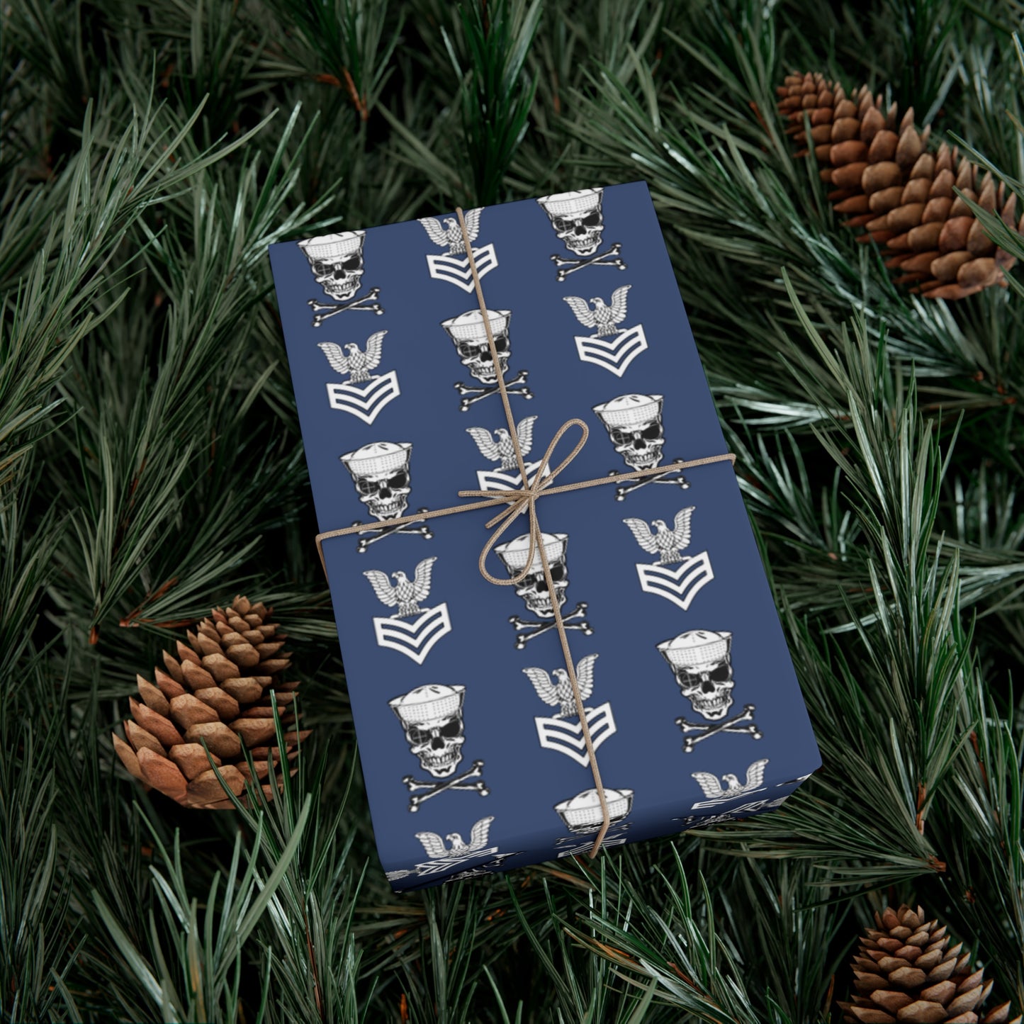 United States Navy FCPO Skull Crossbones First Class Sailor with Dixie Cup Blue Gift Wrap Papers