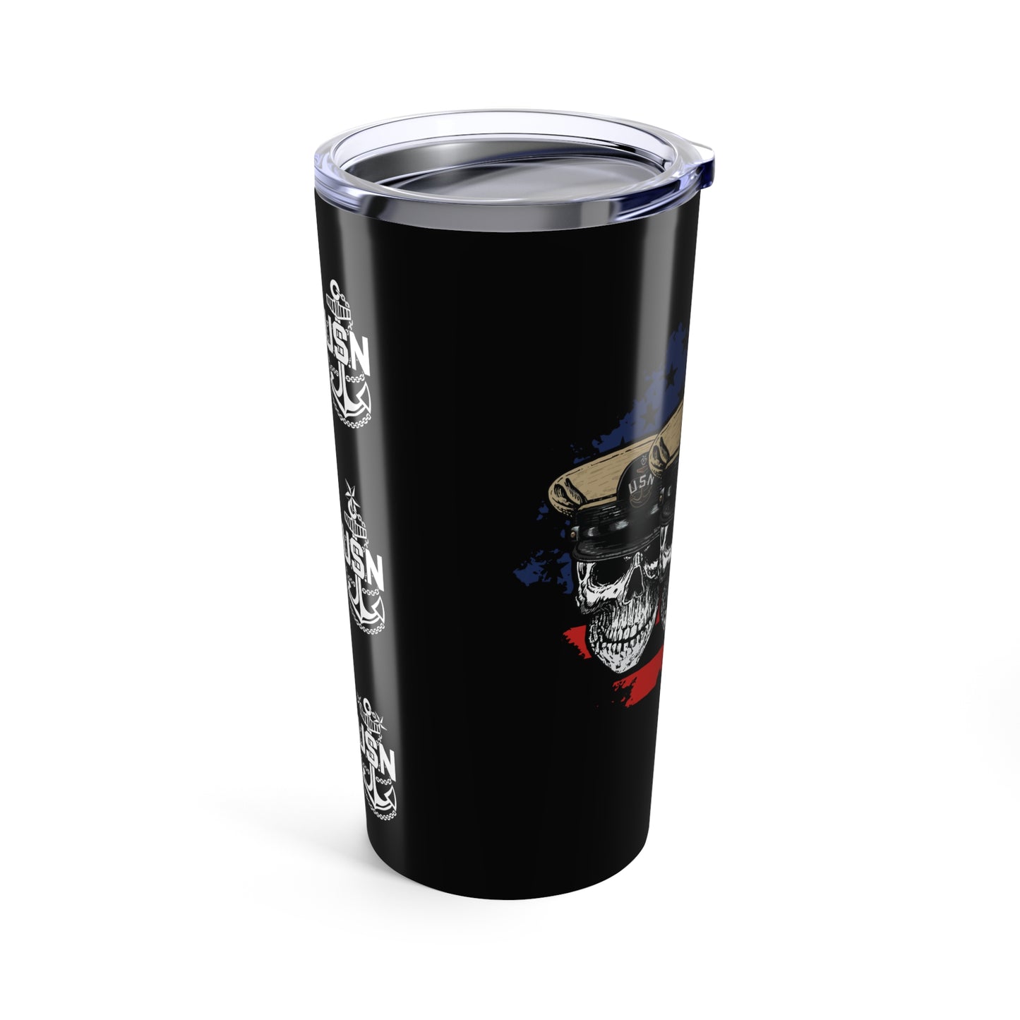 Chief's Mess CPO Sailor Skull's with Distressed USA Flag Stainless Steel Tumbler 20oz
