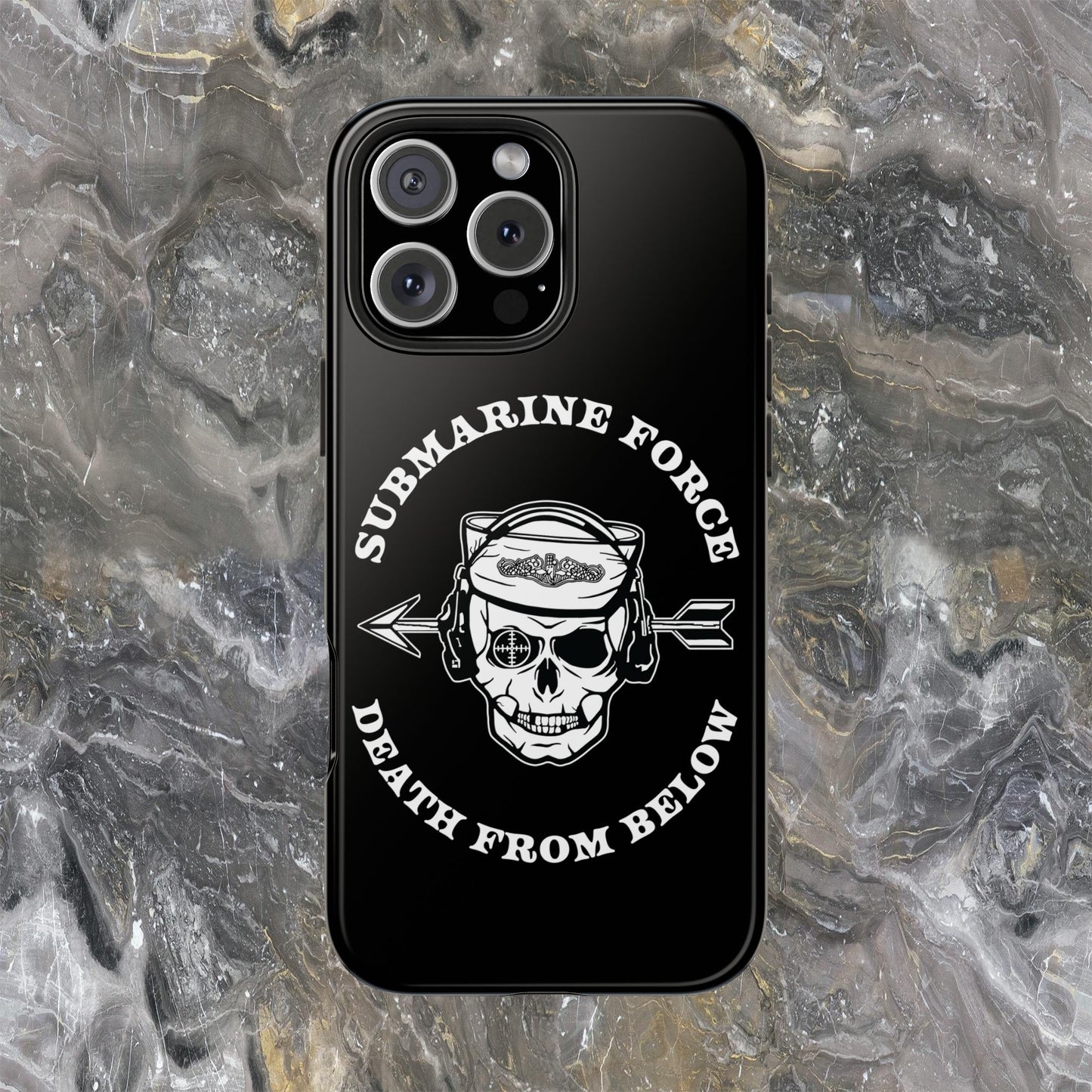United States Submarine Force Silent Service Death From Below Submarine Sailor Skull Tough Black iPhone Case
