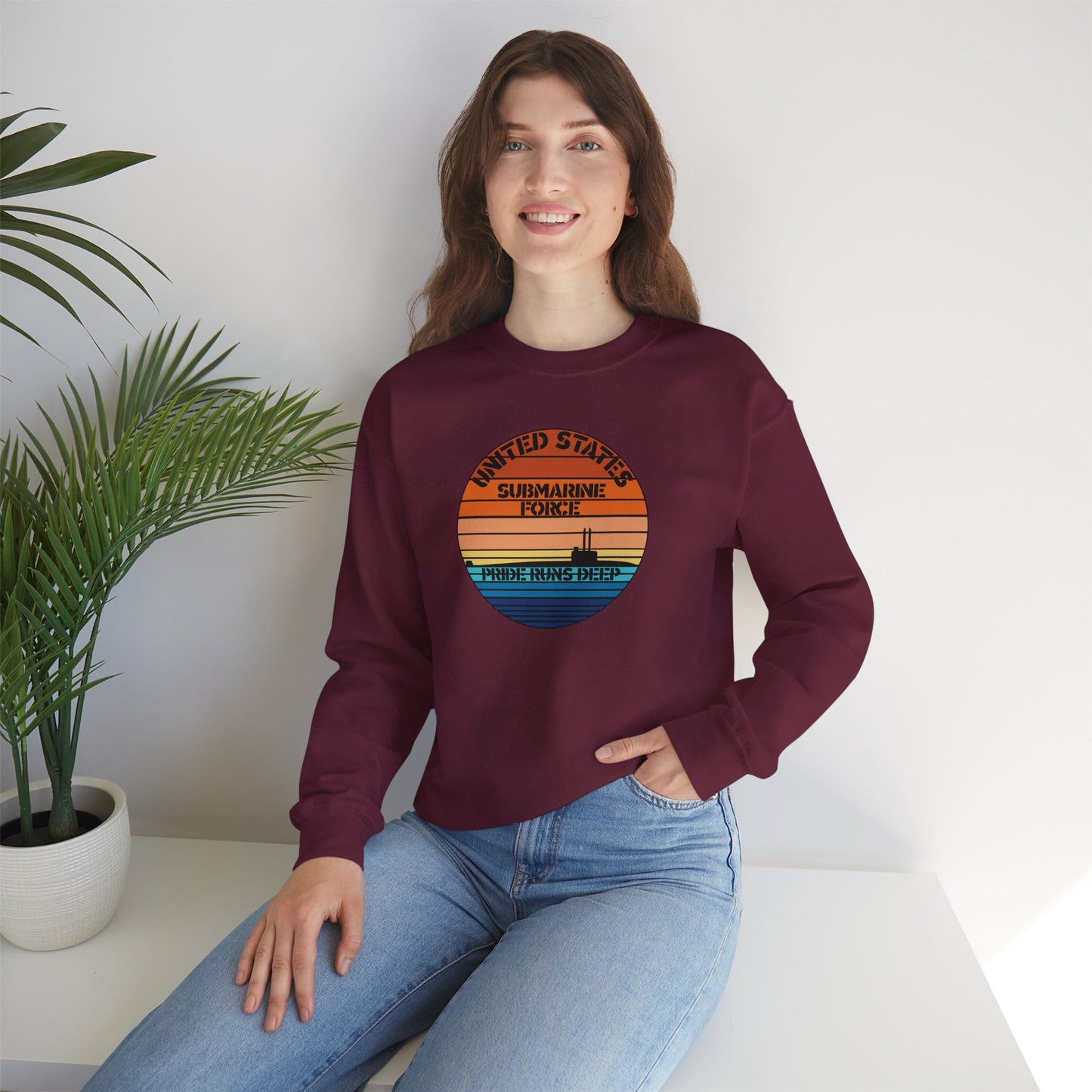 Sunset United States Navy Submarine Force Pride Runs Deep Vintage Unisex Heavy Blend™ Crewneck Sweatshirt