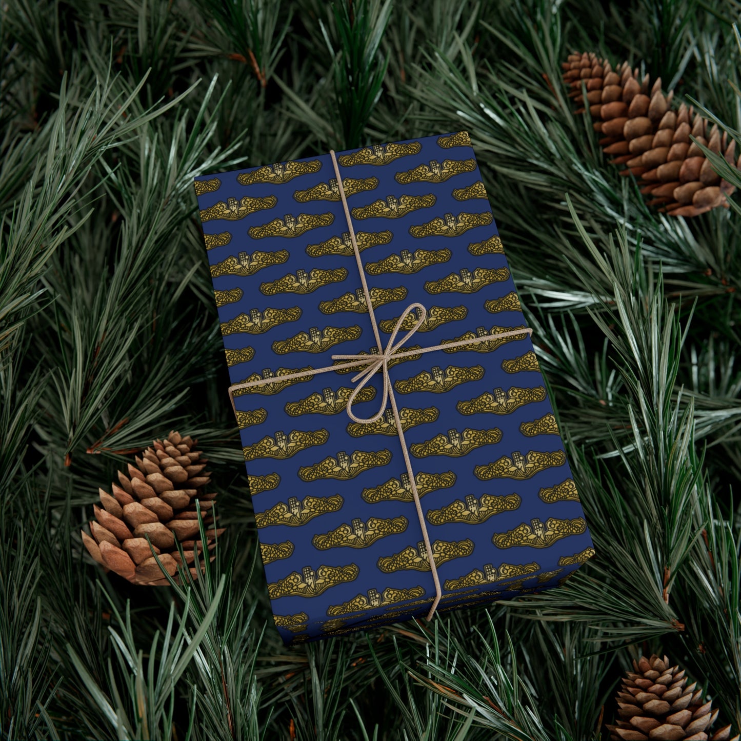 United States Navy Submarine Force Silent Service Gold Officer Dolphins Blue Gift Wrap Papers