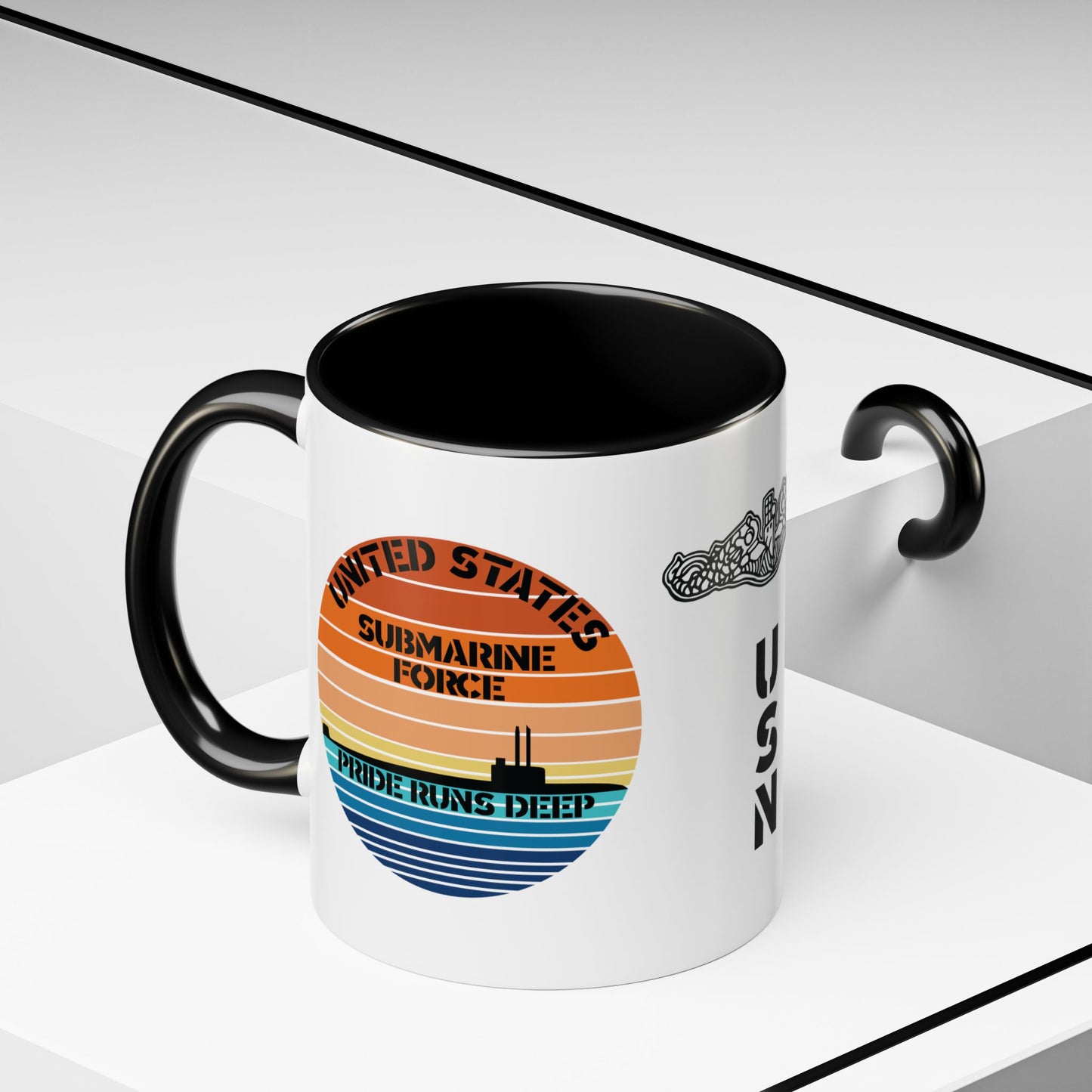 Sunset United States Navy Submarine Force Pride Runs Deep Accent Coffee Mugs