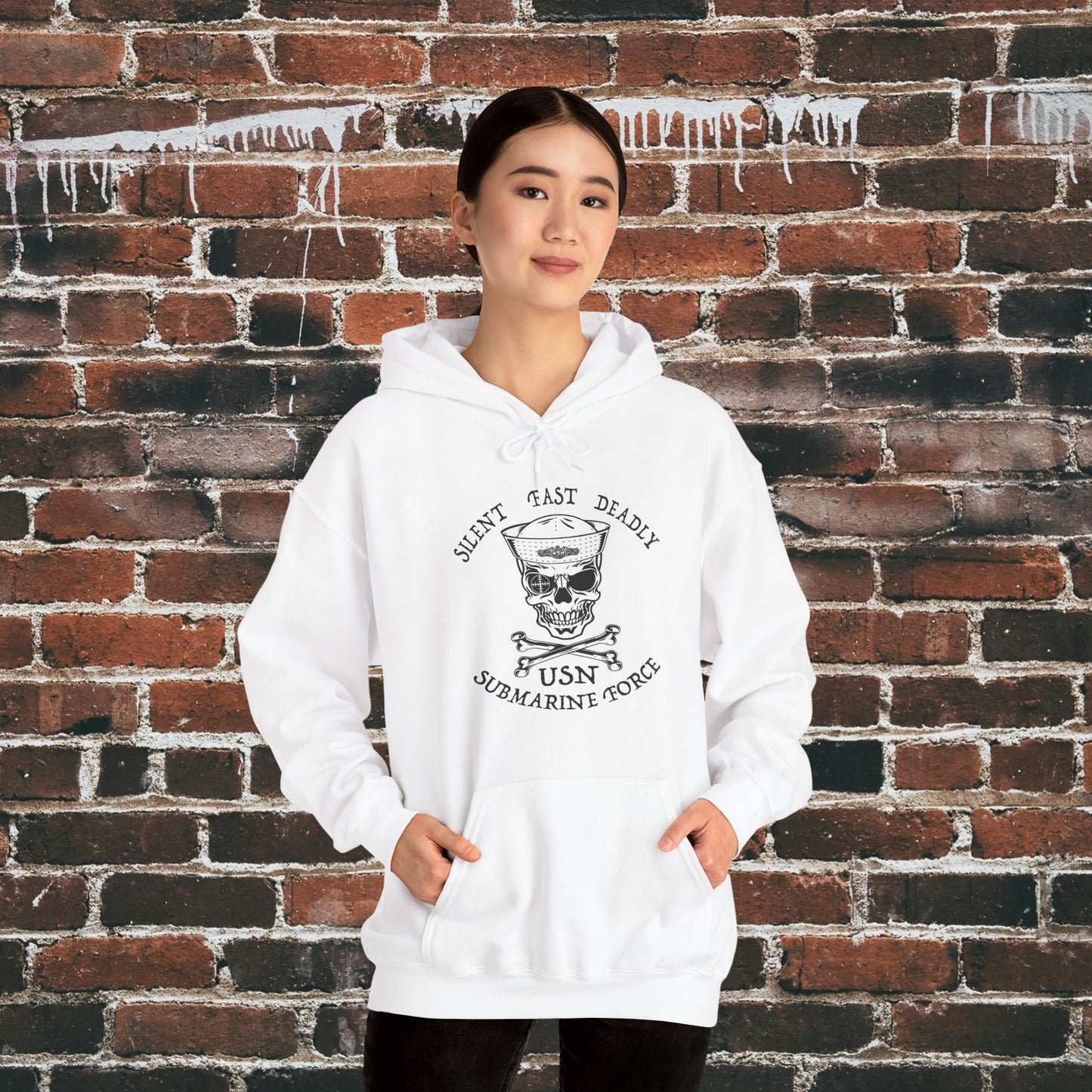 U.S. Submarine Force Silent Fast Skull Crossbones Sailor with Dolphins Unisex Heavy Blend™ Hooded Sweatshirt