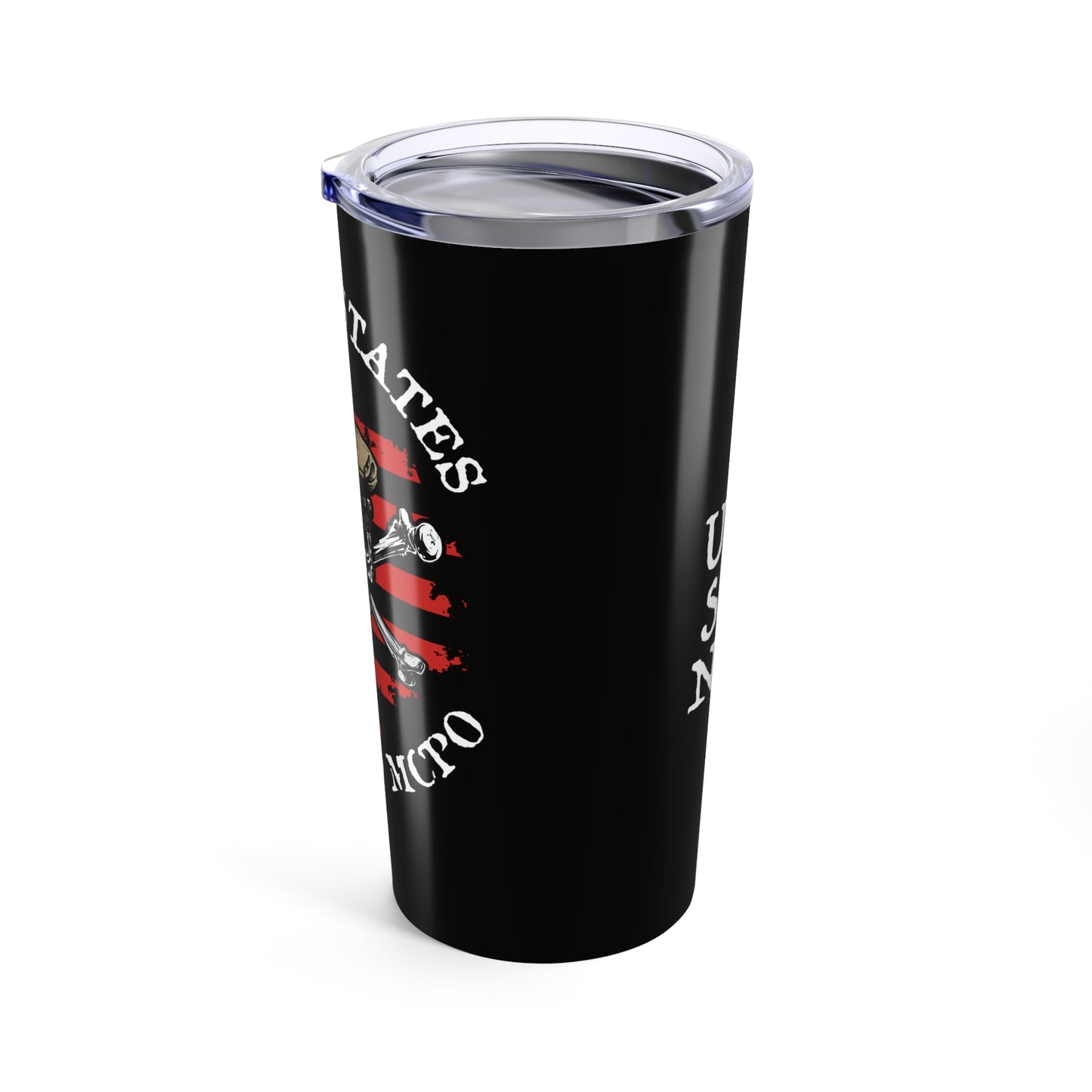 United States Retired MCPO Skull Crossbones Master Chief Petty Officer with Distressed American Flag Stainless Steel Tumbler 20oz