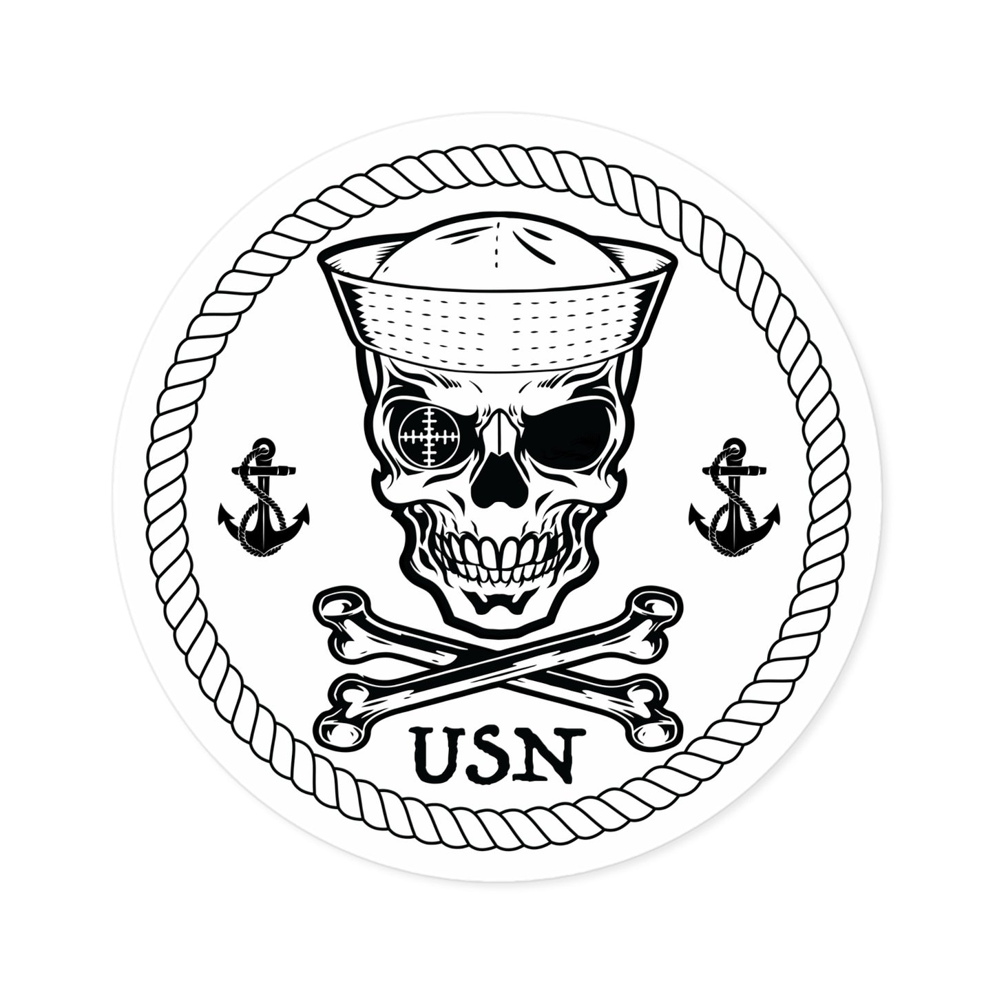 Navy Skull Crossbones Crosshairs Sailor with Anchors Round Stickers