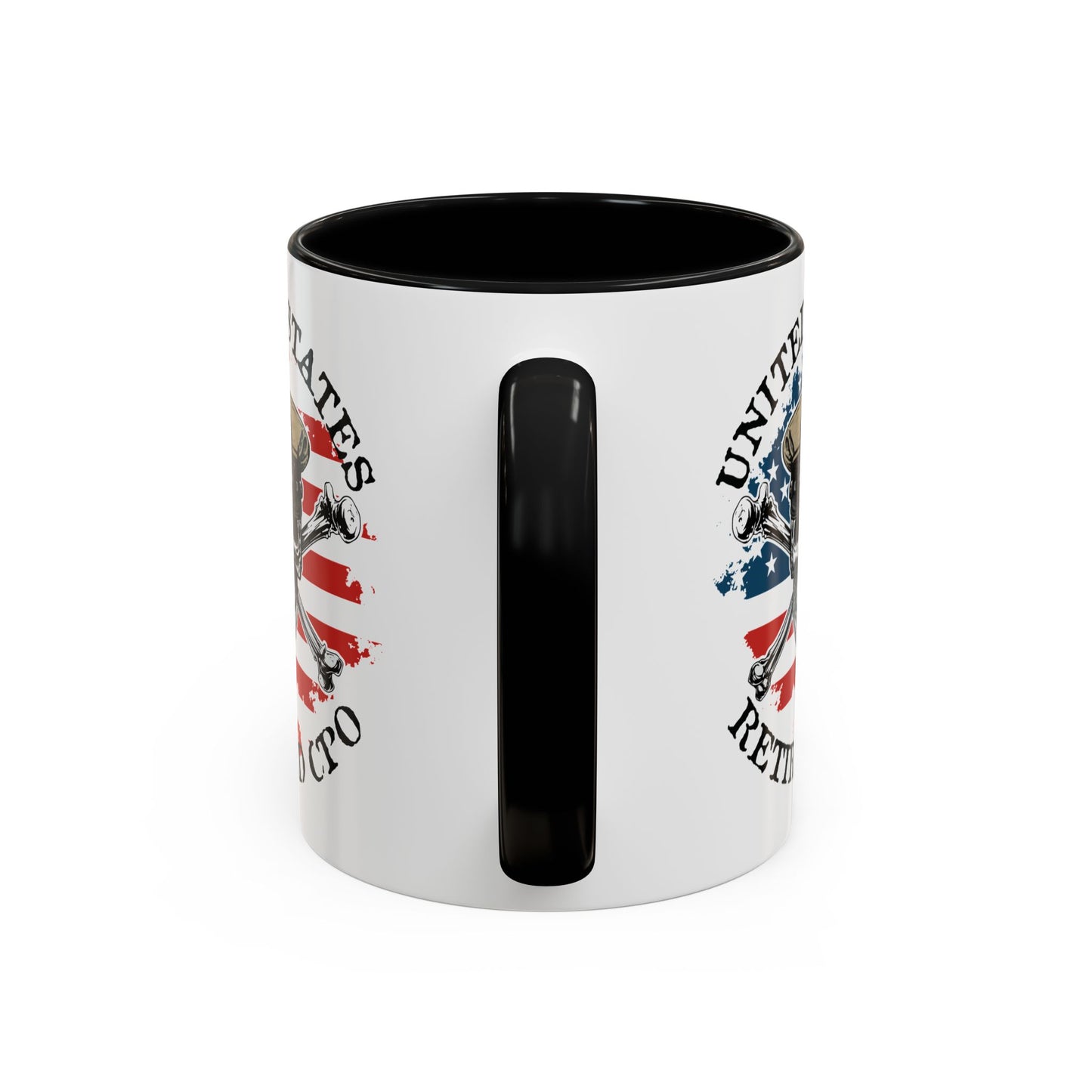 United States Navy Retired CPO Skull Crossbones Chief Petty Officer Anchor with Distressed USA Flag Accent Coffee Mugs
