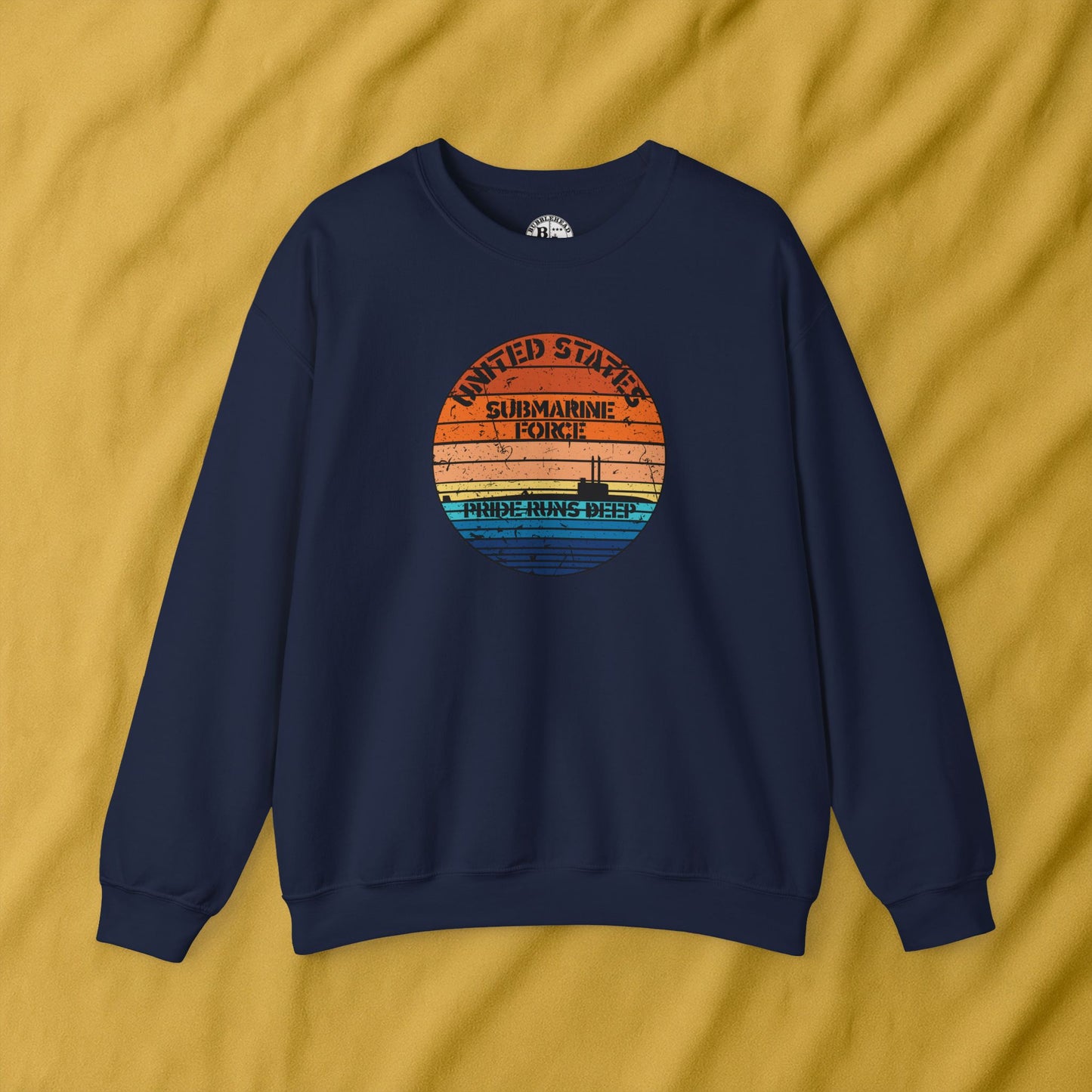 Sunset United States Navy Submarine Force Pride Runs Deep Distressed Vintage Unisex Heavy Blend™ Crewneck Sweatshirt