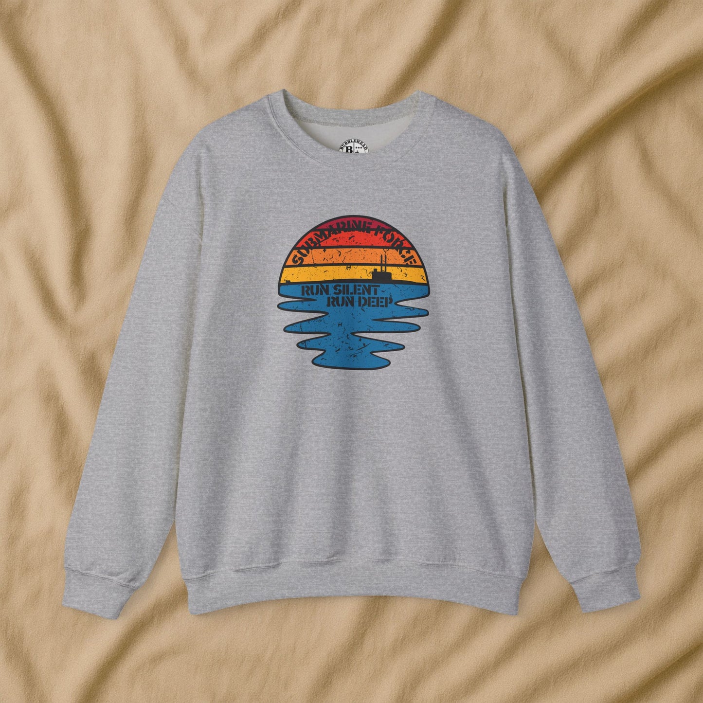 Sunset United States Navy Submarine Force Run Silent Deep Distressed Vintage Mk2 Unisex Heavy Blend™ Crewneck Sweatshirt