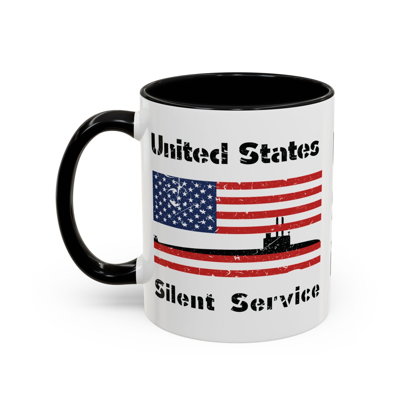 United States Navy Submarine Force Silent Service Distressed American Flag Accent Coffee Mugs