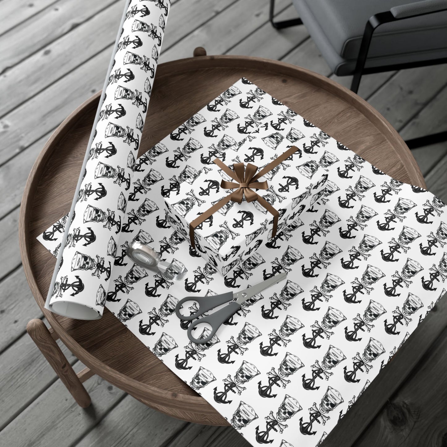 US Navy Submarine Sailor Skull Crossbones and Anchors White Gift Wrap Papers