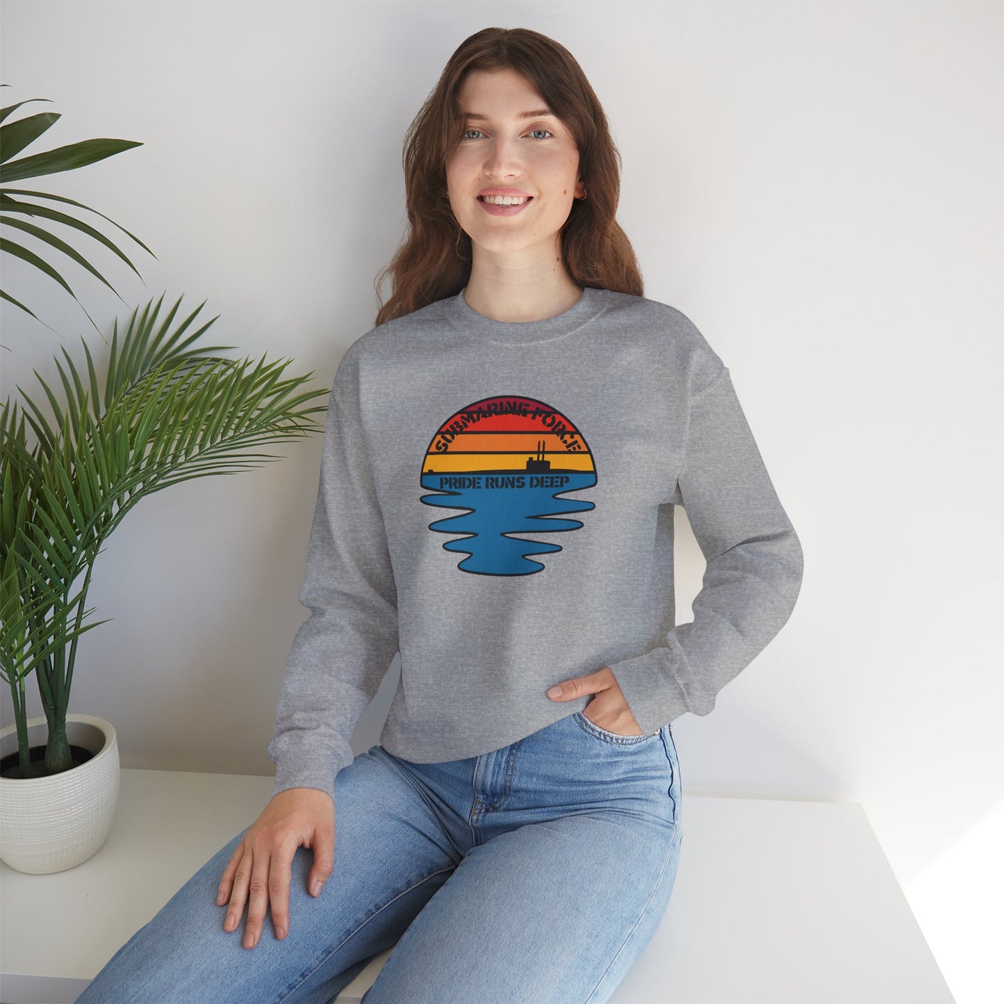 Sunset United States Navy Submarine Force Pride Runs Deep Vintage Mk2 Unisex Heavy Blend™ Crewneck Sweatshirt