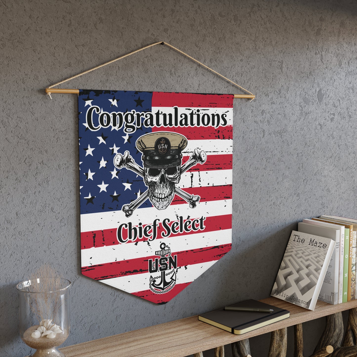 US Navy Chief Skull & Crossbones Congrats CPO Select USA Distressed Flag Pennant