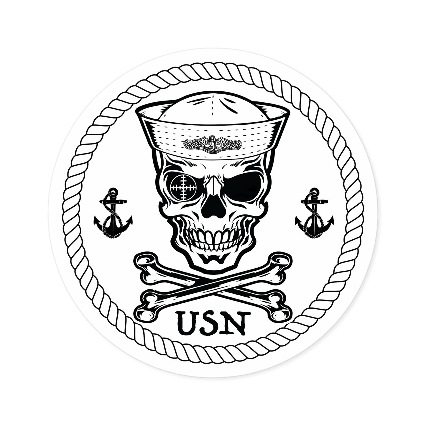 Submarine Force Skull Crossbones Sailor with Dolphins and Anchors Round Stickers