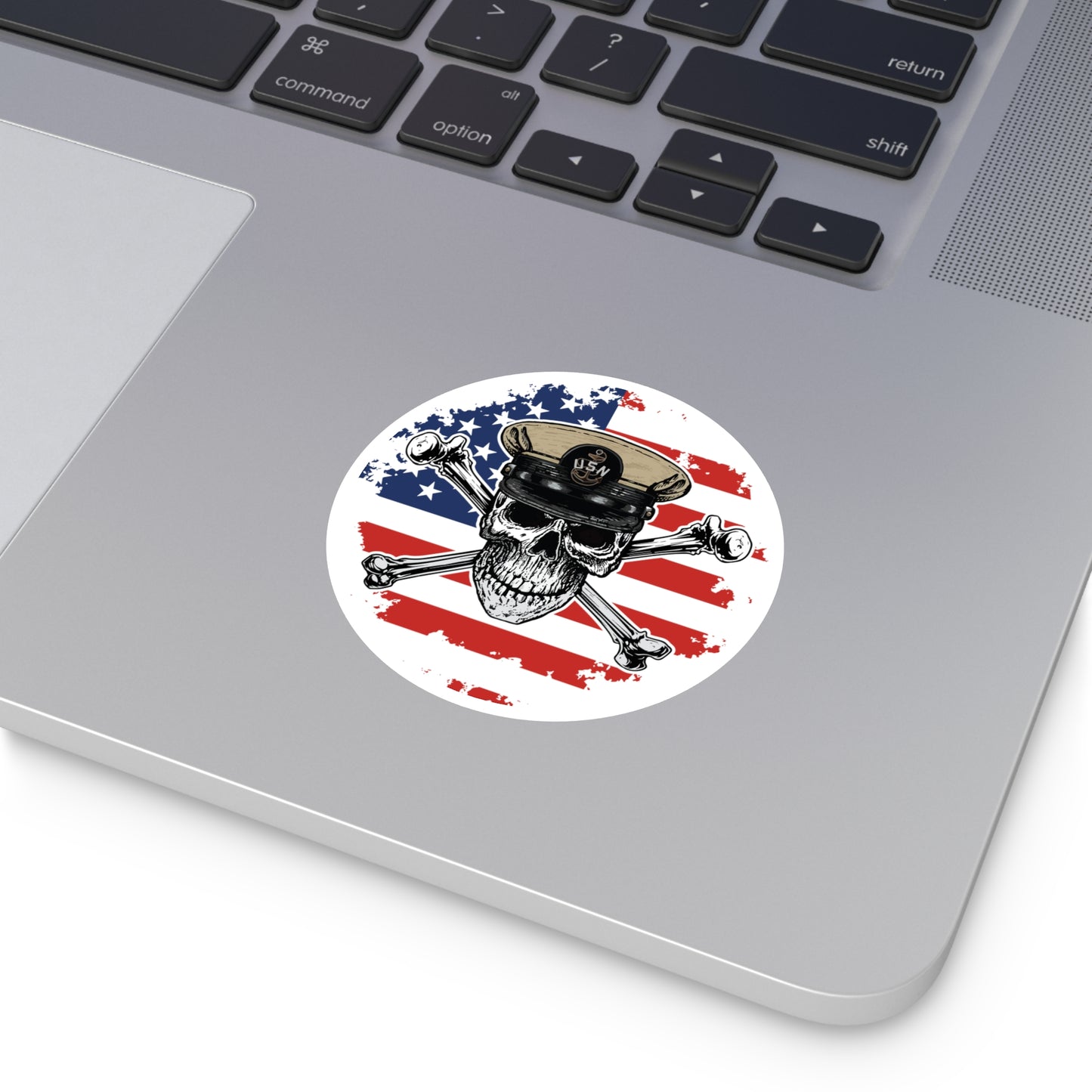 Naval Chief CPO Skull & Crossbones on American Flag Round Sticker
