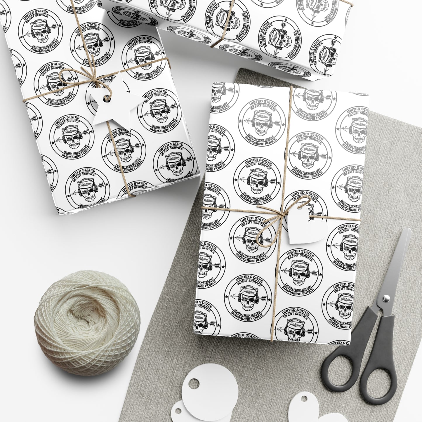 US Navy Submarine Force Silent Service Death From Below Sailor Skull with Dolphins White Gift Wrap Papers