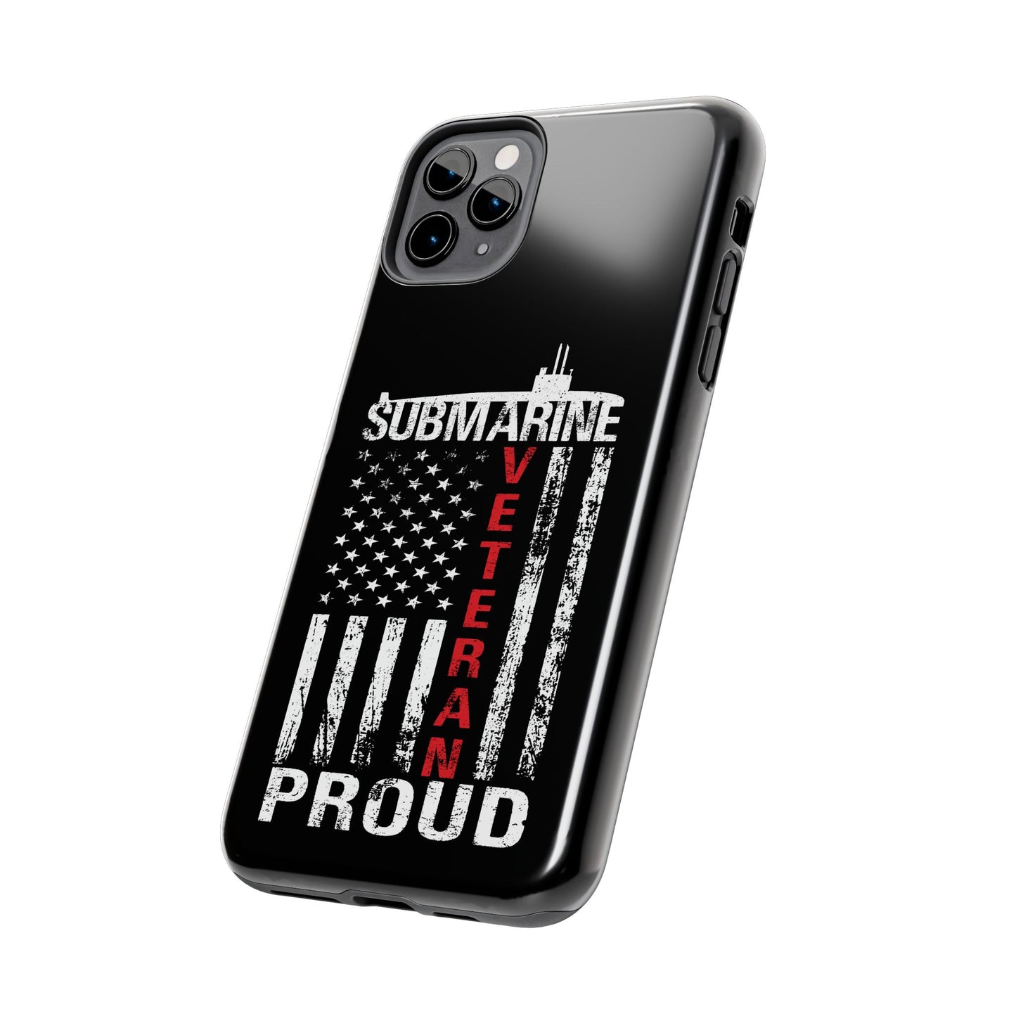 U.S. Submarine Veteran Proud Distressed White USA Flag Black Tough iPhone Case