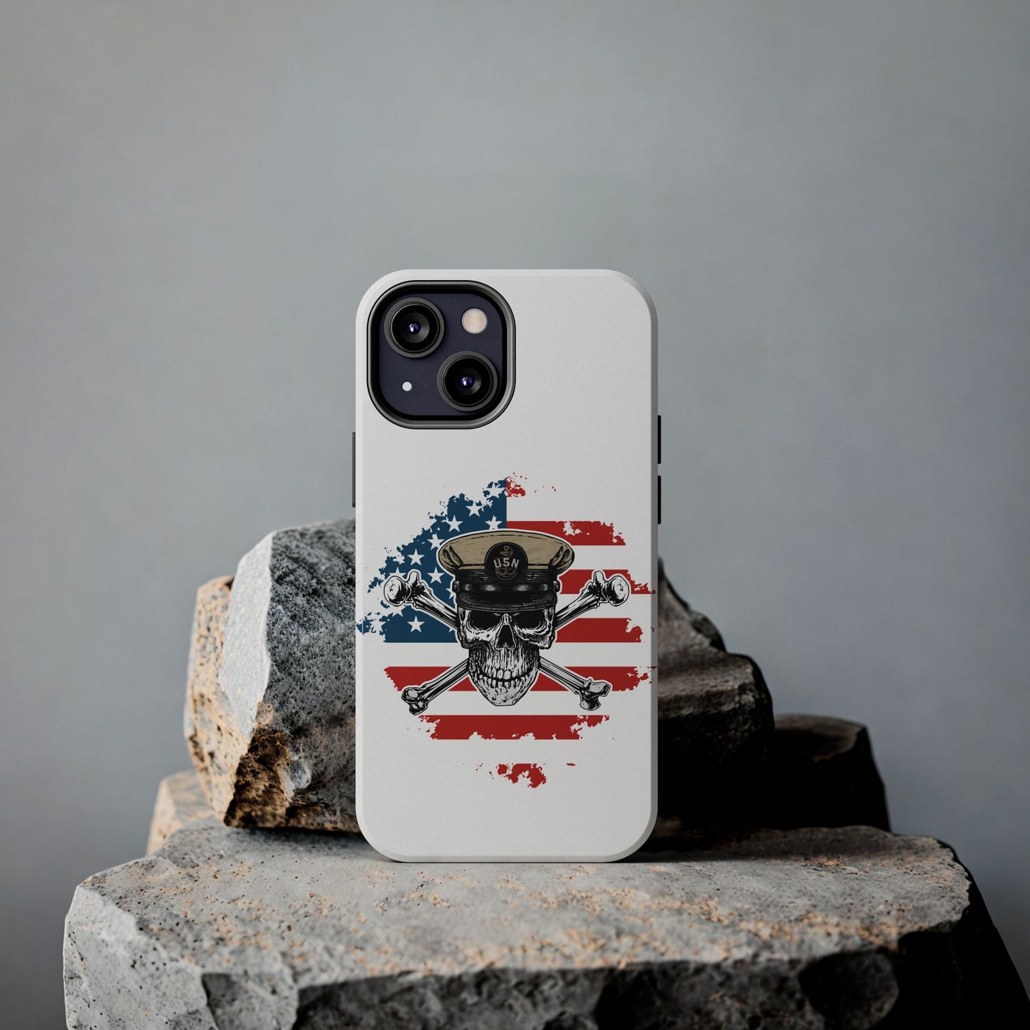 Naval Chief Skull & Crossbones on American Flag White Tough iPhone Case