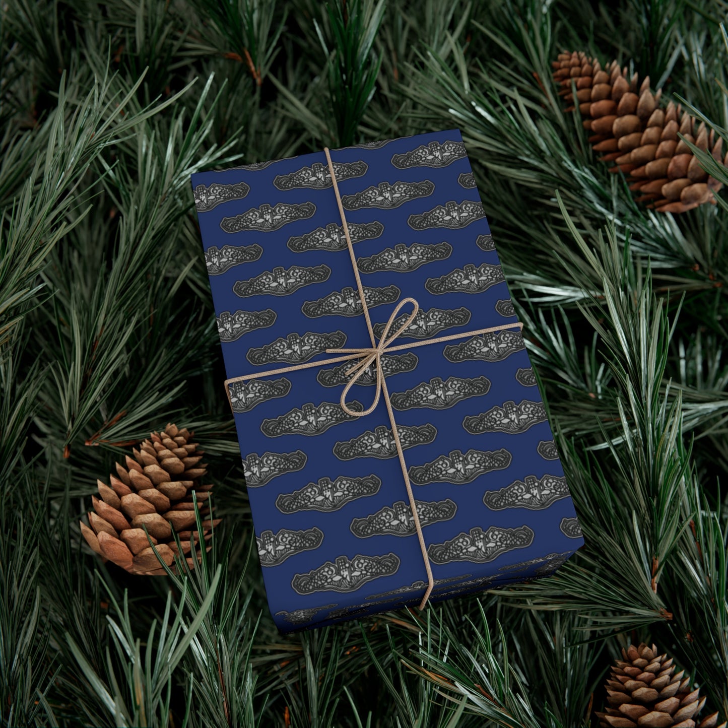 United States Navy Submarine Force Silent Service Silver Enlisted Dolphins Blue Gift Wrap Papers