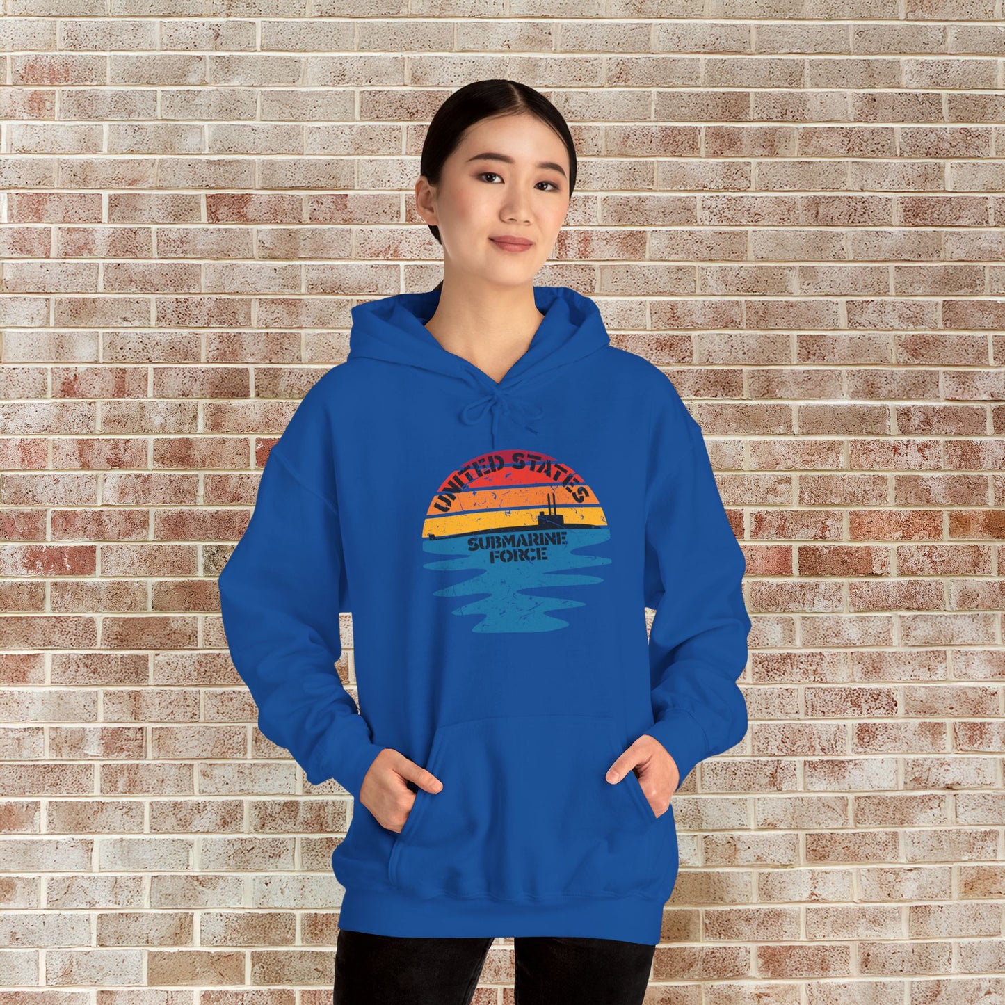 Sunset United States Submarine Force Distressed Half Vintage Unisex Heavy Blend™ Hooded Sweatshirt