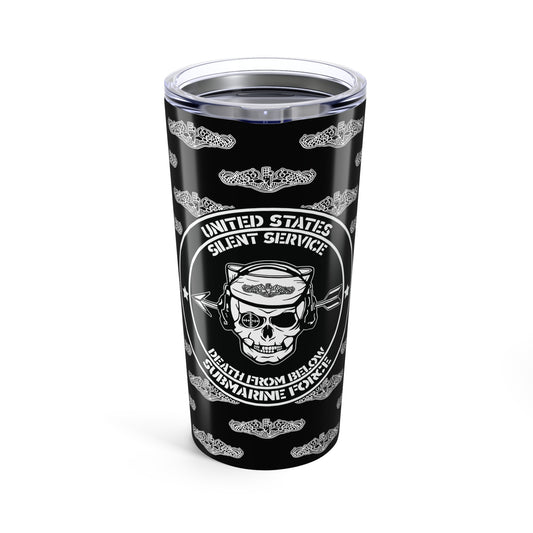 U.S. Submarine Force Silent Service Death From Below Dolphins Black Stainless Steel Tumbler 20oz