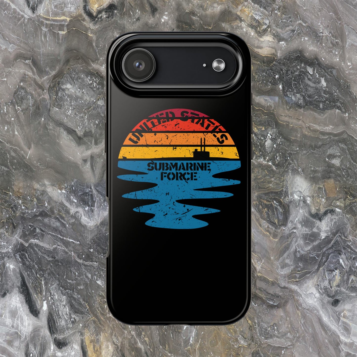 Sunset United States Submarine Force Half Moon Distressed Black Tough iPhone Case