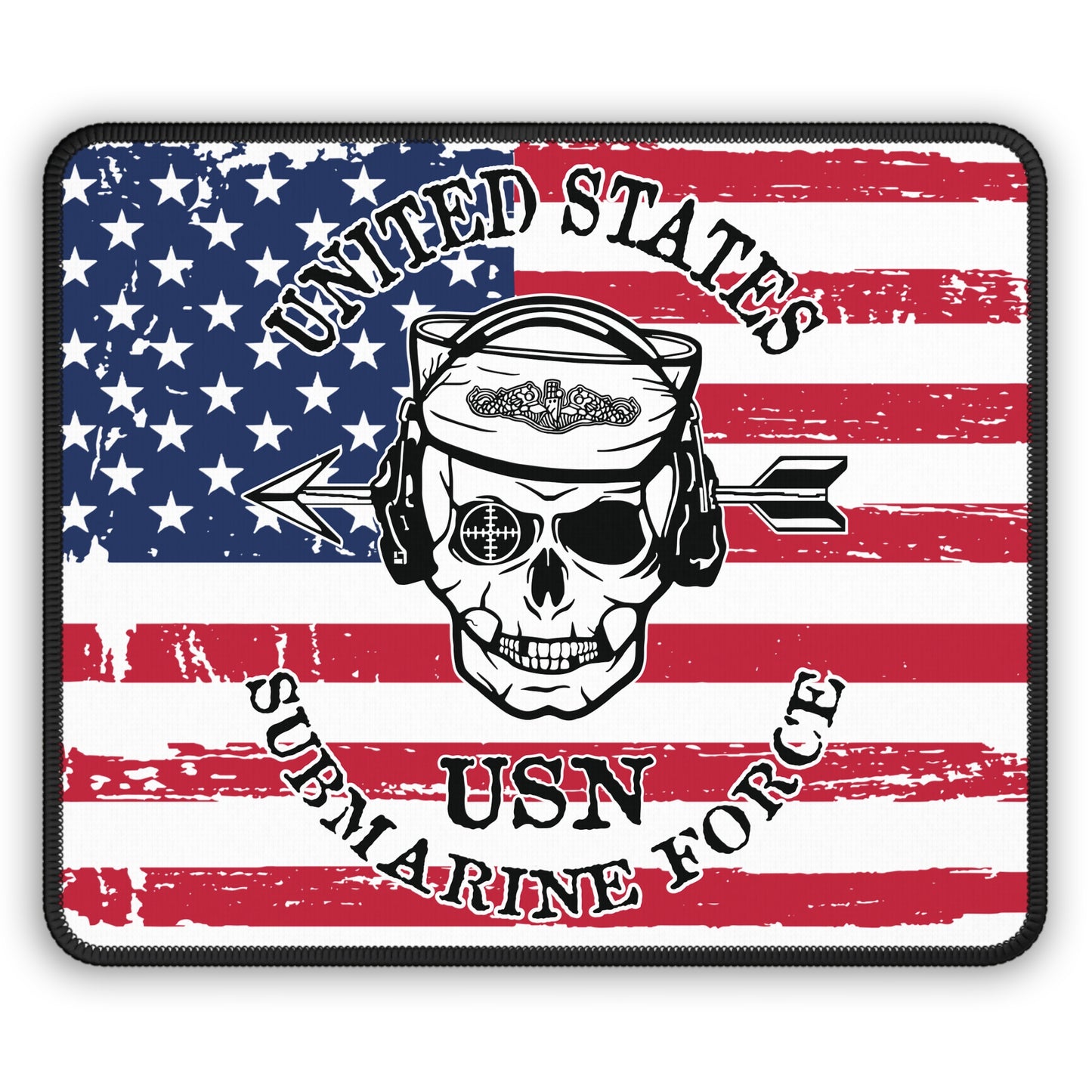 United States Submarine Force Sailor Skull Headphones with Navy Dolphins Gaming Mouse Pad
