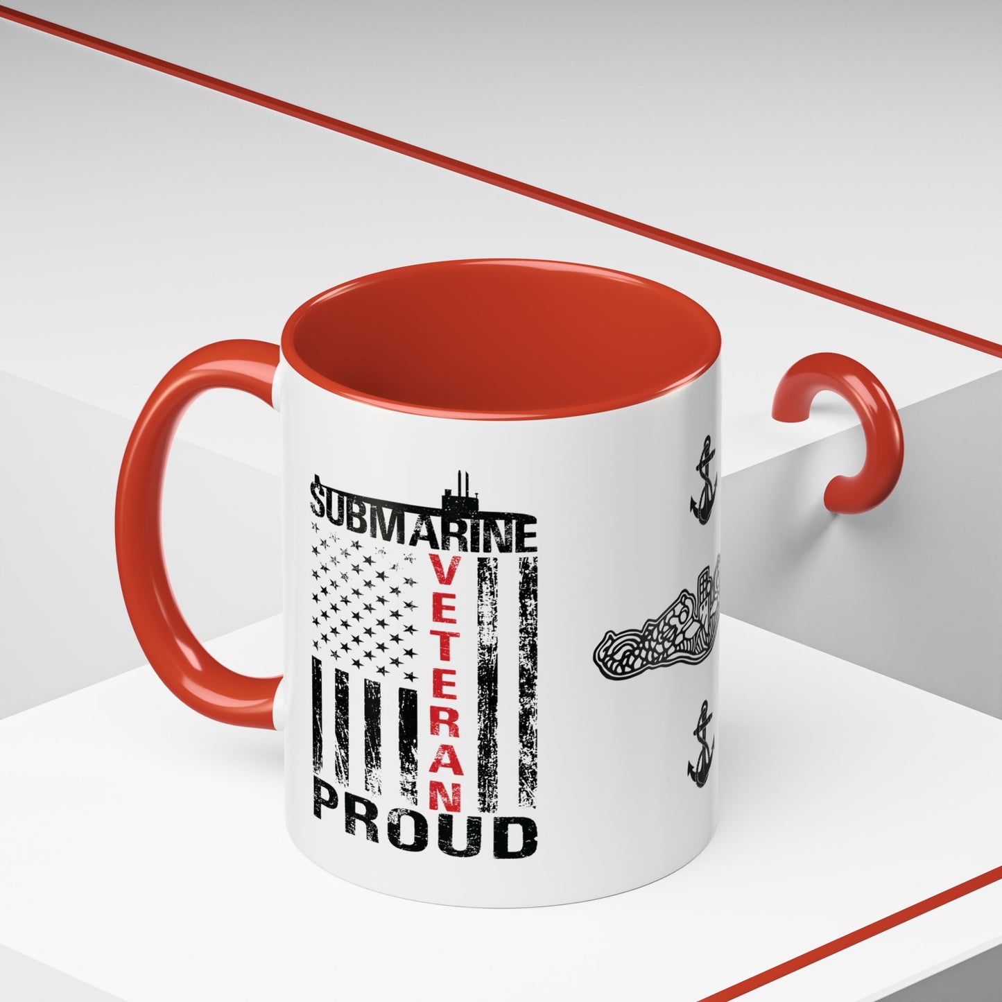 United States Navy Submarine Force Veteran Proud Silent Service USA Distressed Flag Accent Coffee Mugs