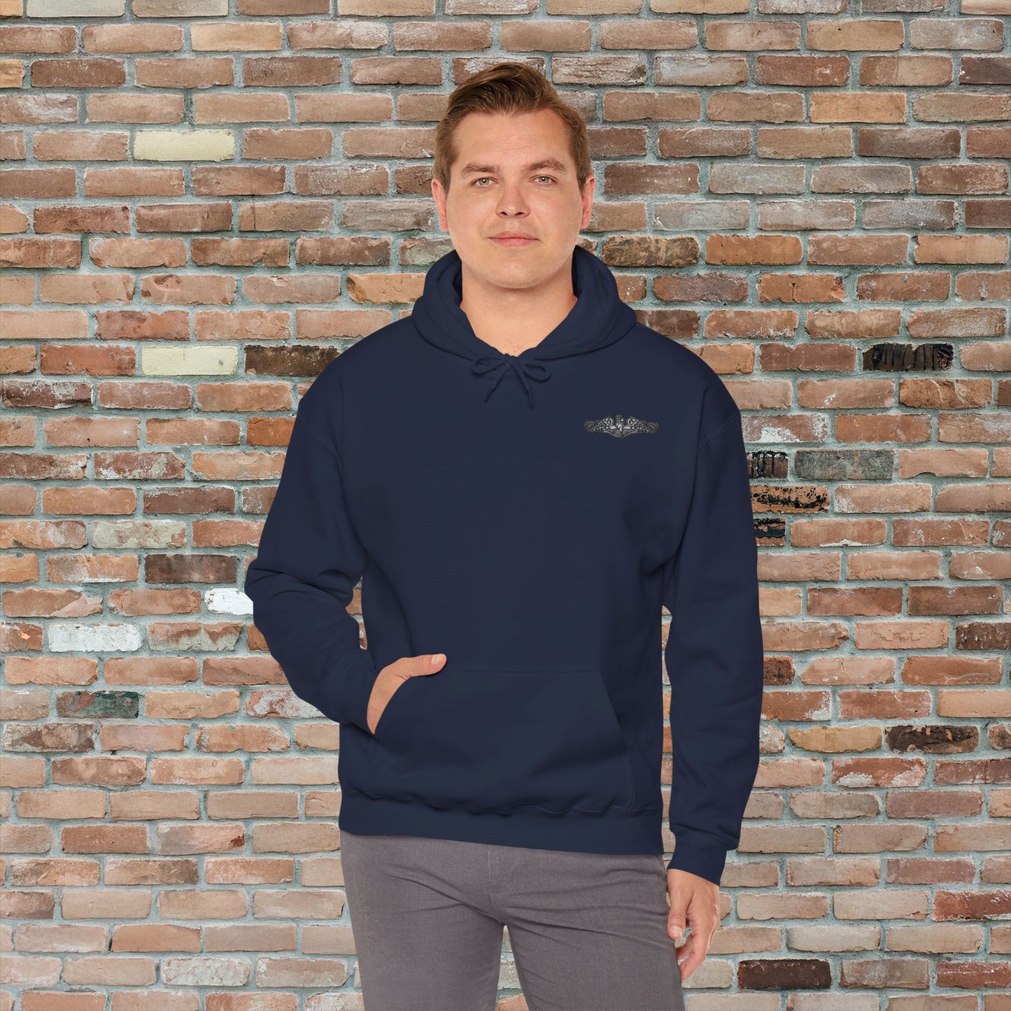 United States S.Q.U.I.D. Submarine Qualified Until I Die Navy Dolphins Front Unisex Heavy Blend™ Hooded Sweatshirt