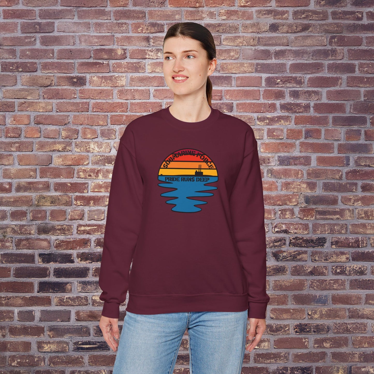 Sunset United States Navy Submarine Force Pride Runs Deep Vintage Mk2 Unisex Heavy Blend™ Crewneck Sweatshirt