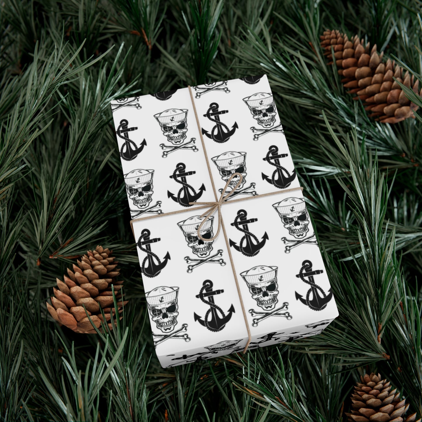 US Navy Sailor Skull Crossbones with Crosshairs and Anchors White Gift Wrap Papers
