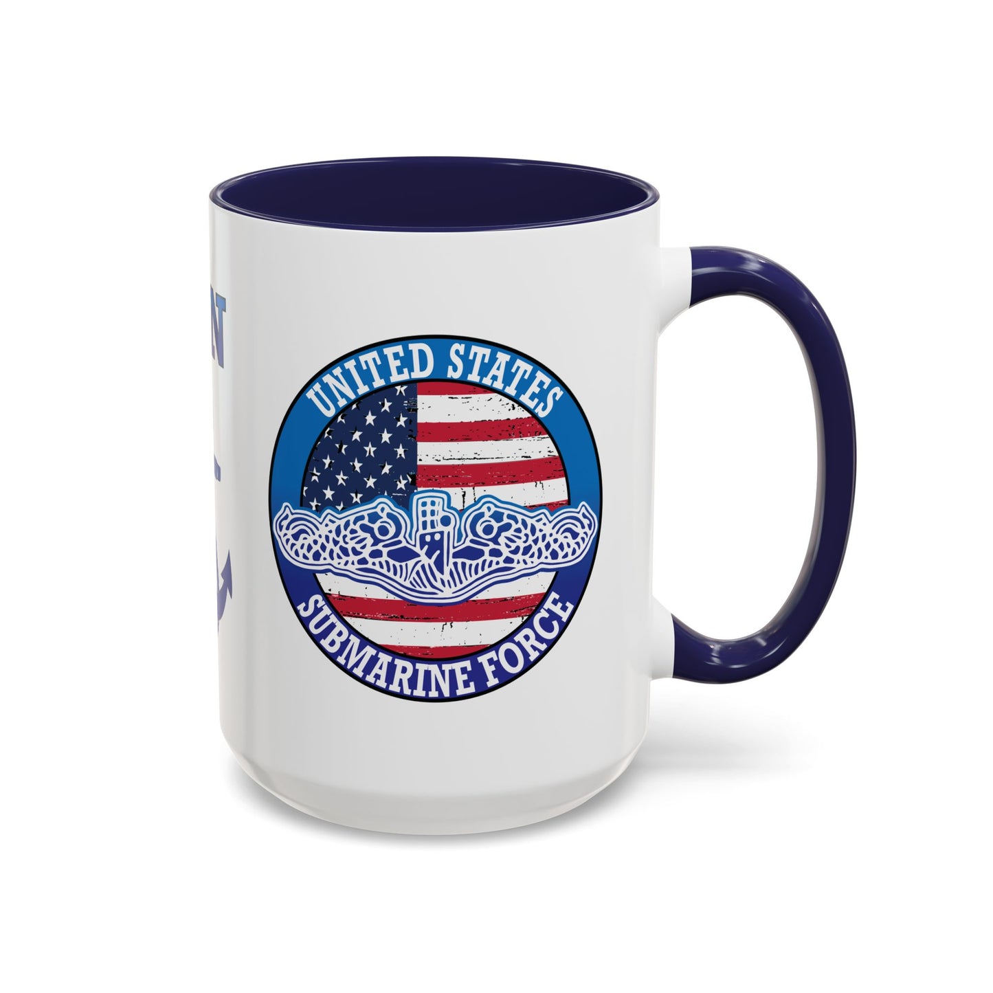United States Navy Submarine Force Silent Service White Dolphins on American Flag Accent Coffee Mugs