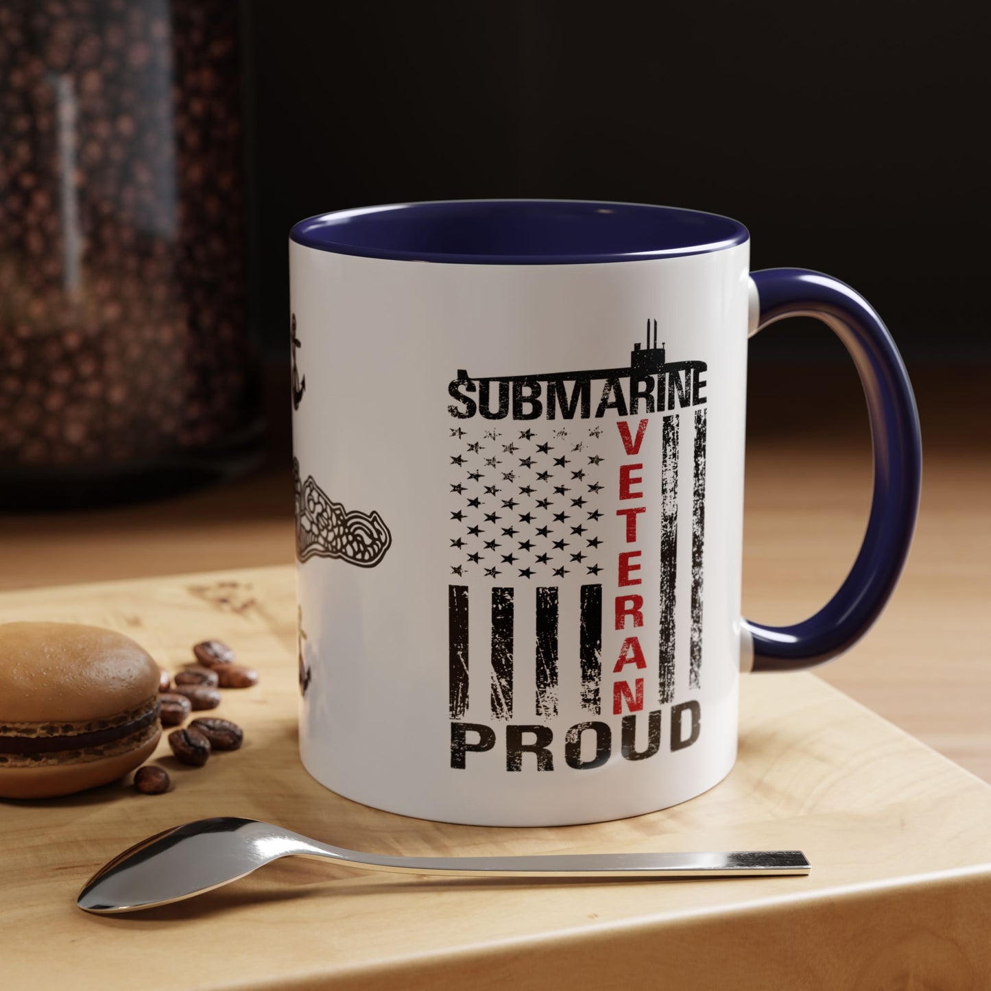 United States Navy Submarine Force Veteran Proud Silent Service USA Distressed Flag Accent Coffee Mugs