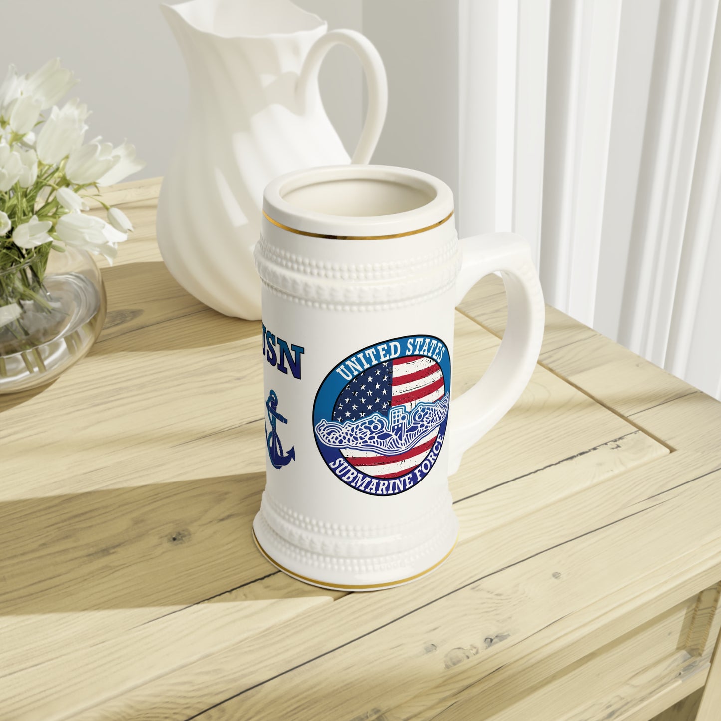 United States Navy Submarine Force Silent Service Silver Dolphins Drinking Stein Mug