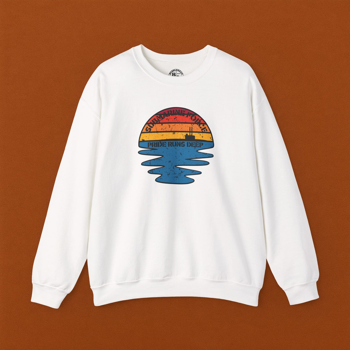 Sunset United States Navy Submarine Force Pride Runs Deep Distressed Mk2 Vintage Unisex Heavy Blend™ Crewneck Sweatshirt