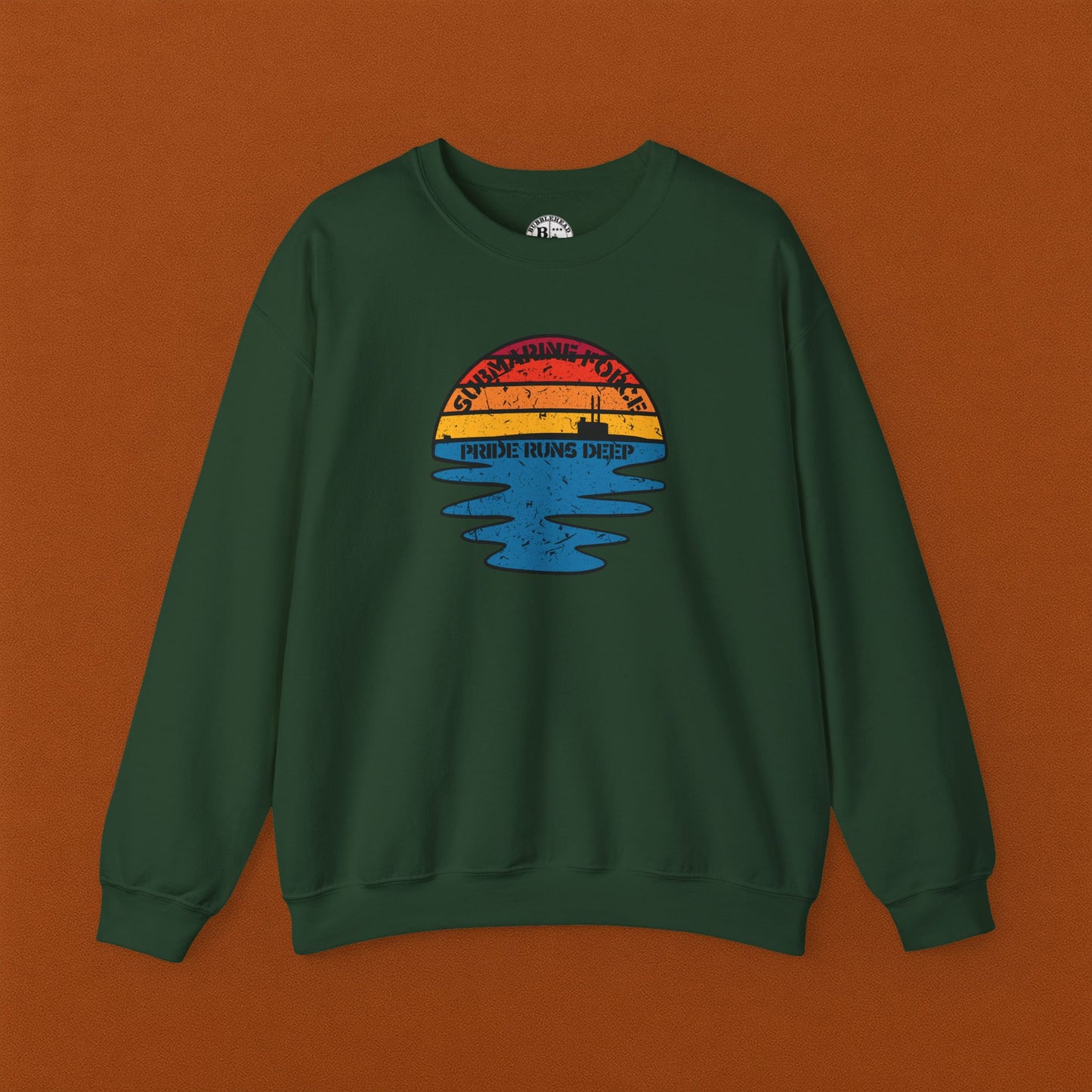 Sunset United States Navy Submarine Force Pride Runs Deep Distressed Mk2 Vintage Unisex Heavy Blend™ Crewneck Sweatshirt