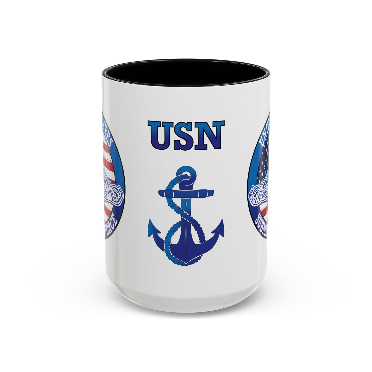 United States Navy Submarine Force Silent Service White Dolphins on American Flag Accent Coffee Mugs