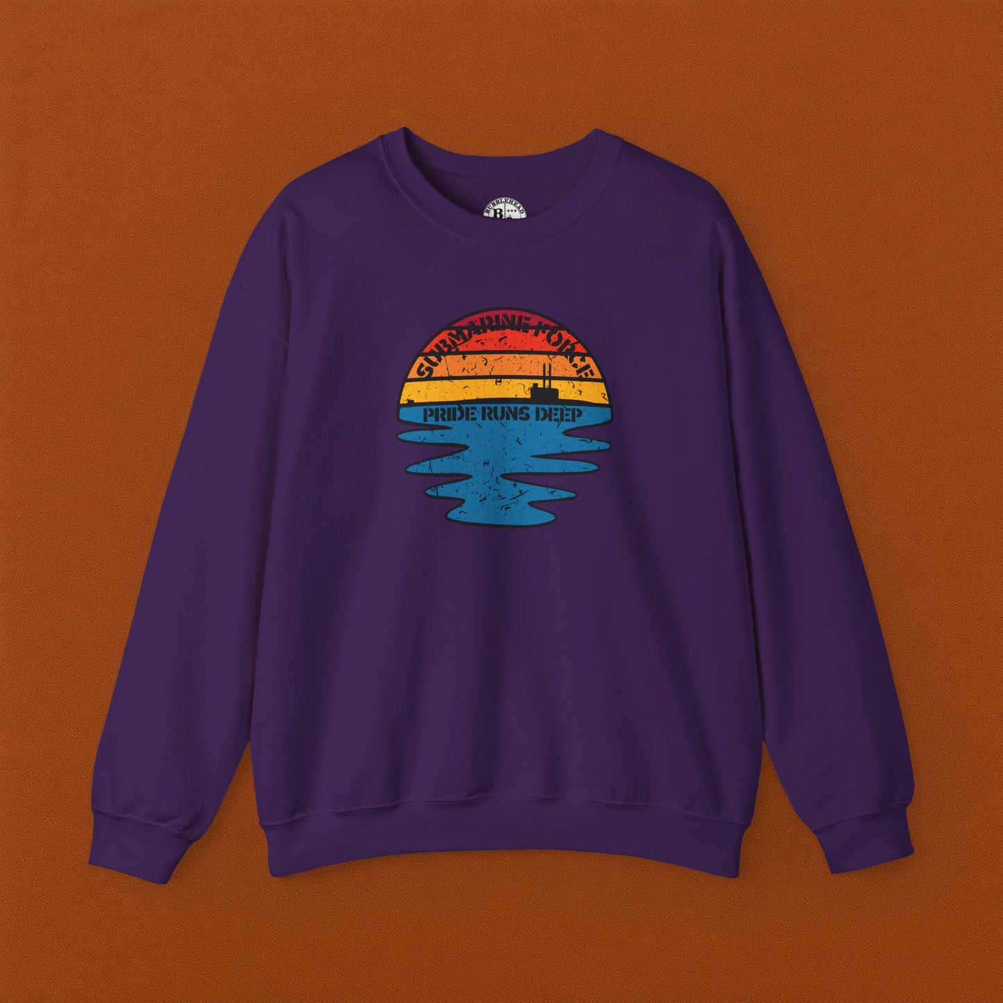 Sunset United States Navy Submarine Force Pride Runs Deep Distressed Mk2 Vintage Unisex Heavy Blend™ Crewneck Sweatshirt