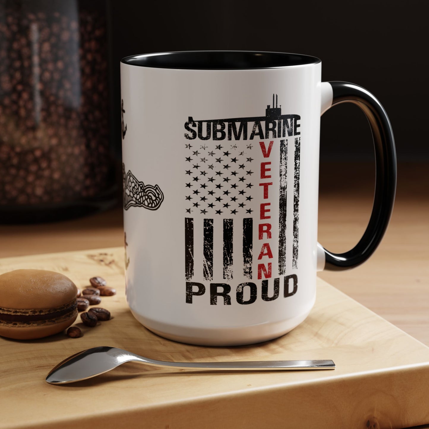 United States Navy Submarine Force Veteran Proud Silent Service USA Distressed Flag Accent Coffee Mugs