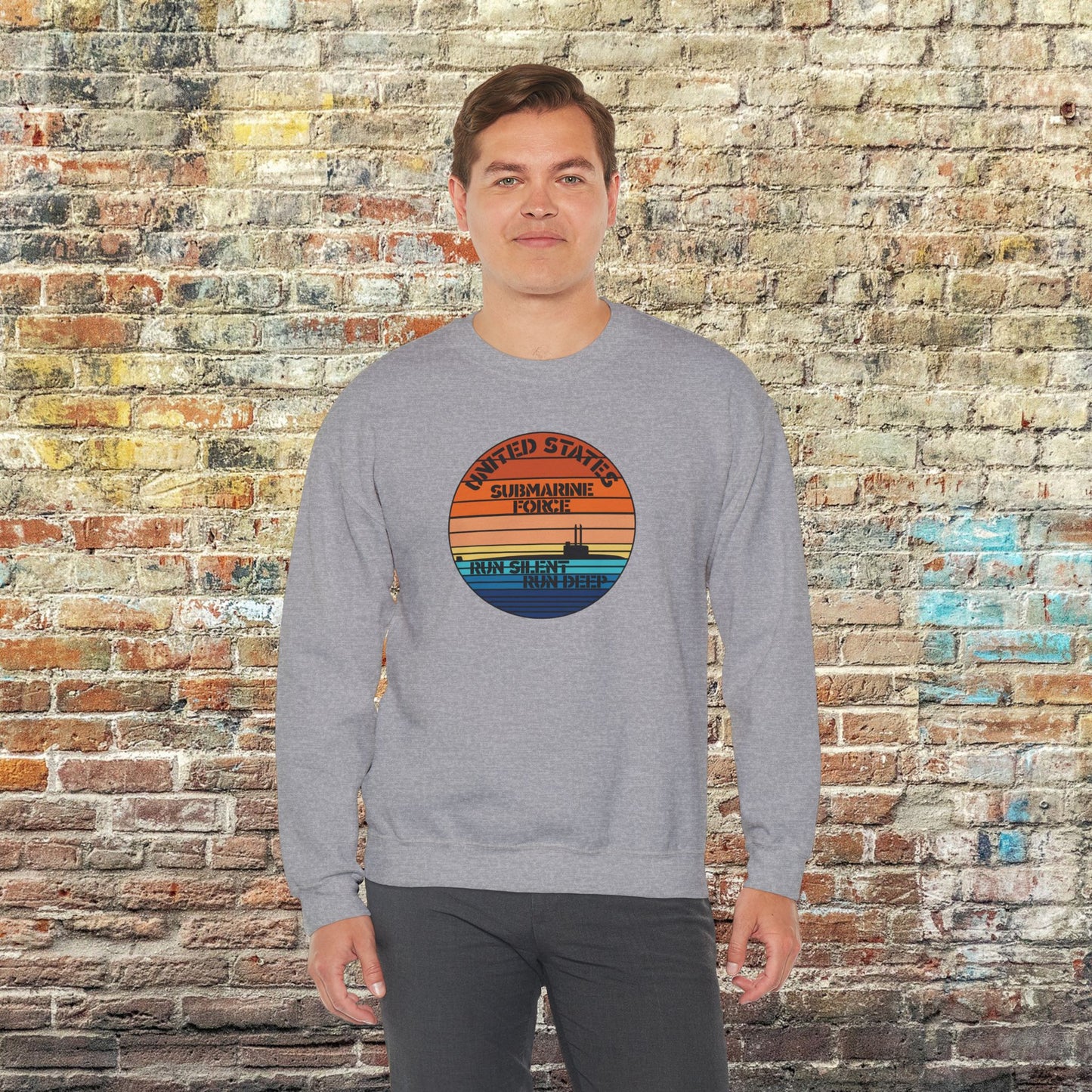 Sunset United States Navy Submarine Force Run Silent Deep Vintage Unisex Heavy Blend™ Crewneck Sweatshirt