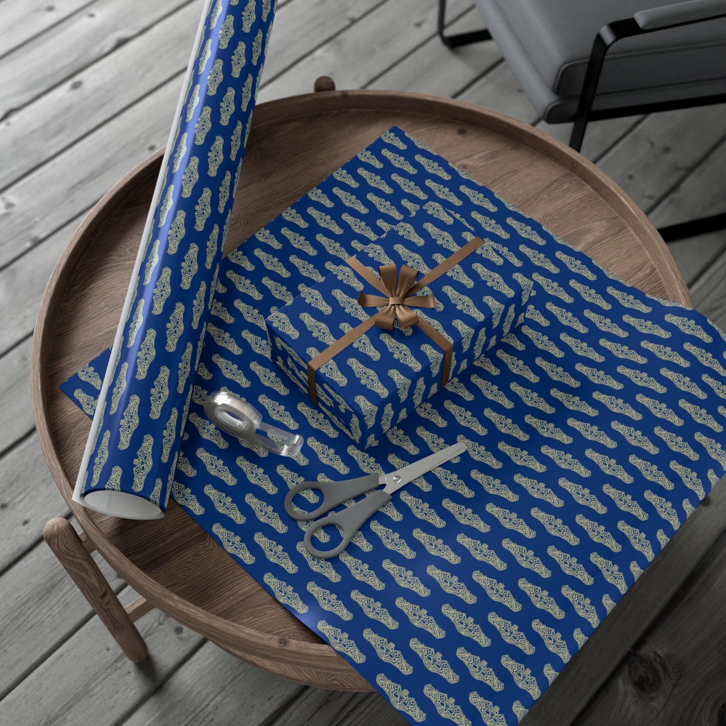 United States Navy Submarine Force Gold Officer Dolphins Blue Gift Wrap Papers