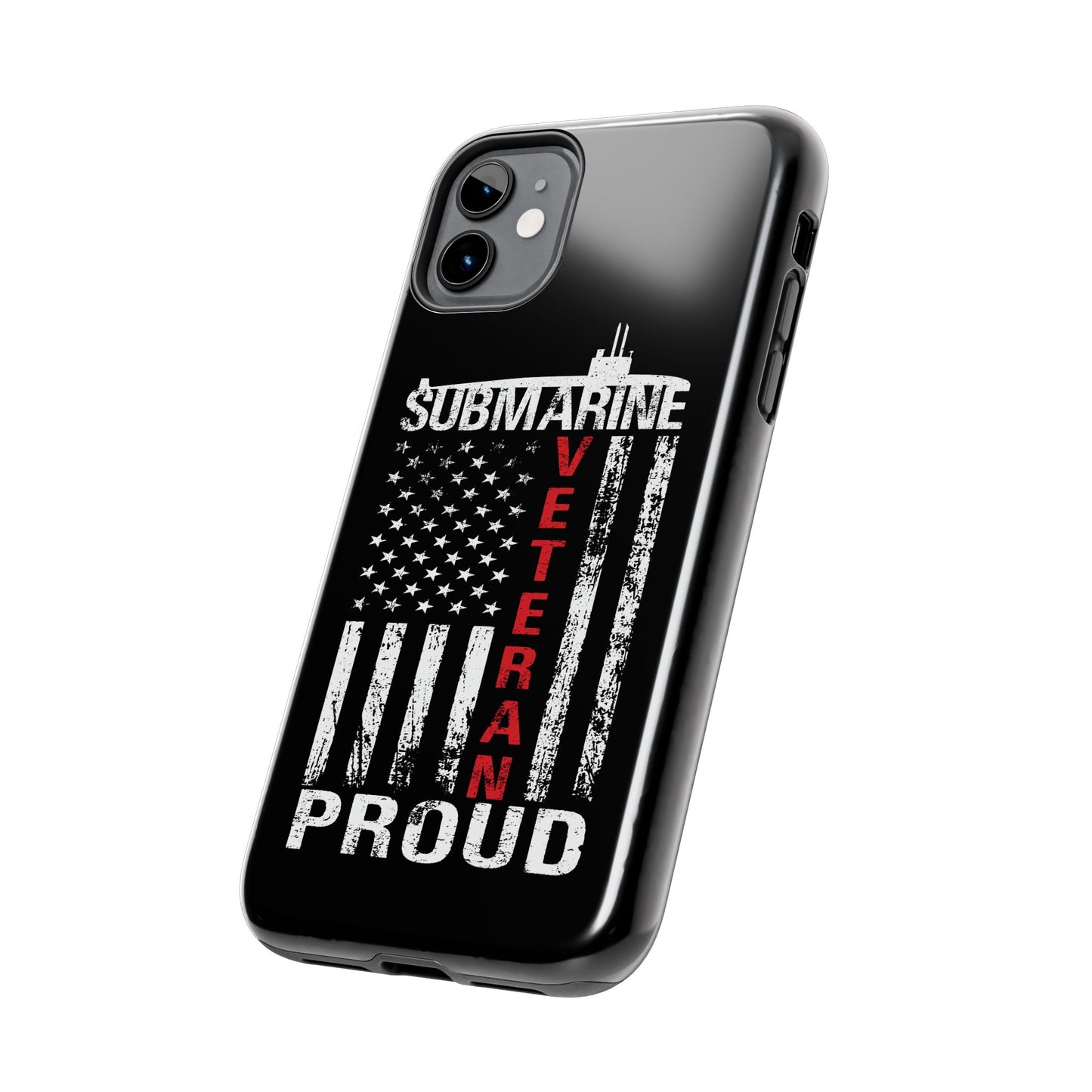 U.S. Submarine Veteran Proud Distressed White USA Flag Black Tough iPhone Case