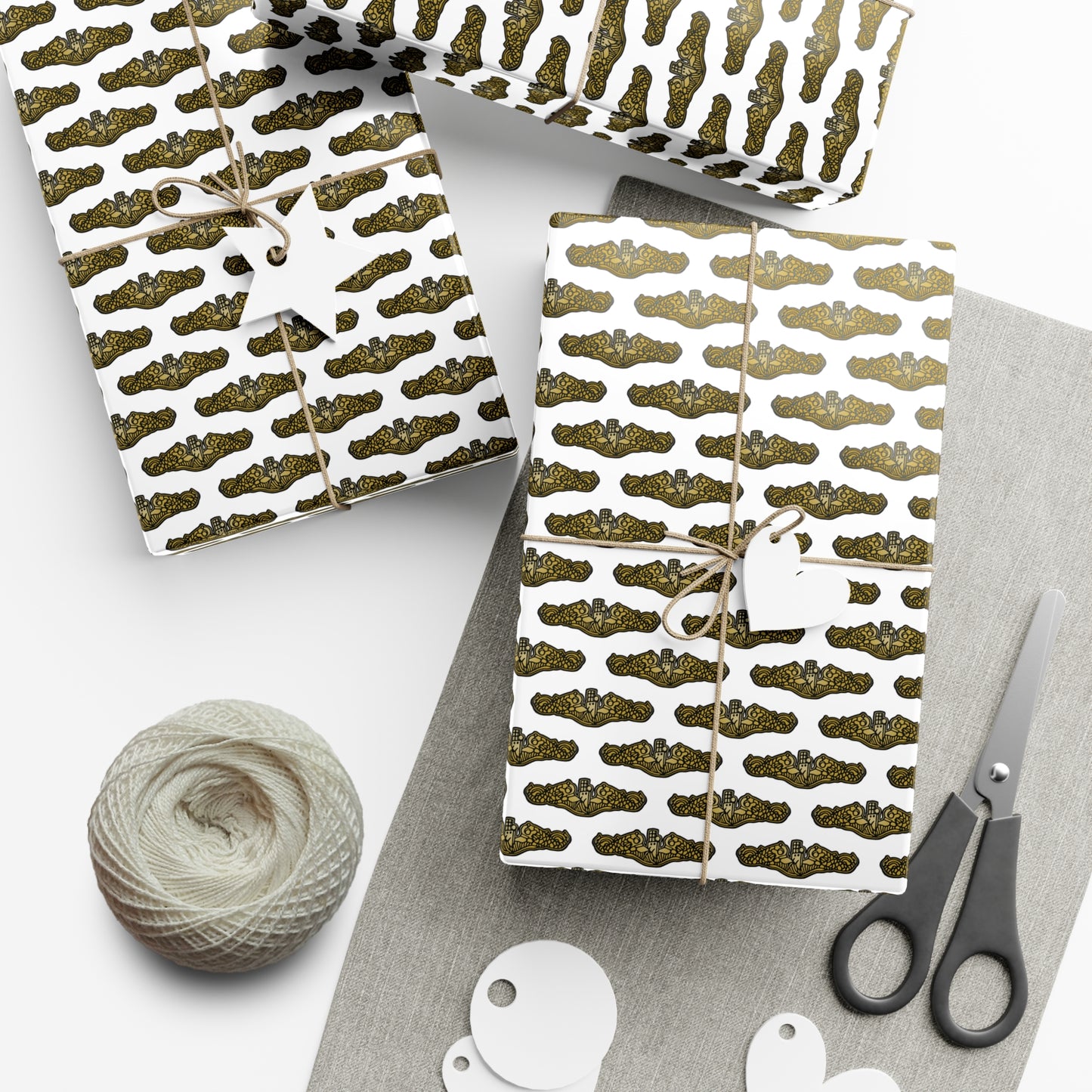 United States Navy Submarine Force Silent Service Gold Officer Dolphins White Gift Wrap Papers
