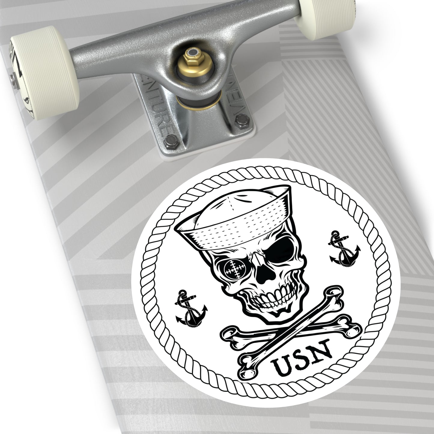 Navy Skull Crossbones Crosshairs Sailor with Anchors Round Stickers