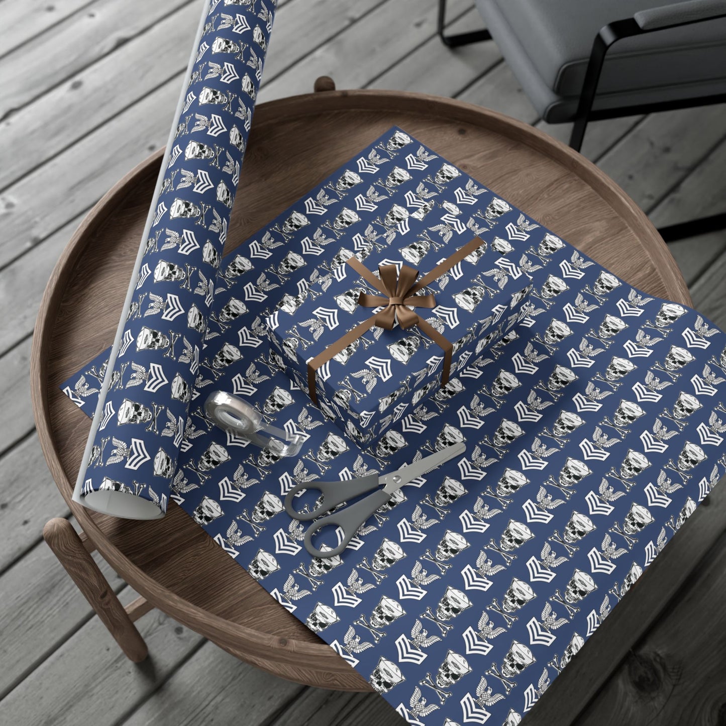 United States Navy FCPO Skull Crossbones First Class Sailor with Naval Dolphins Blue Gift Wrap Papers