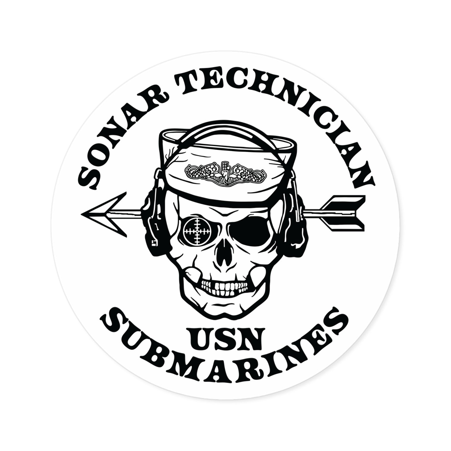 United States Submarine Force Silent Service Sonar Technician Submarines Sailor Skull Round Stickers, Indoor\Outdoor