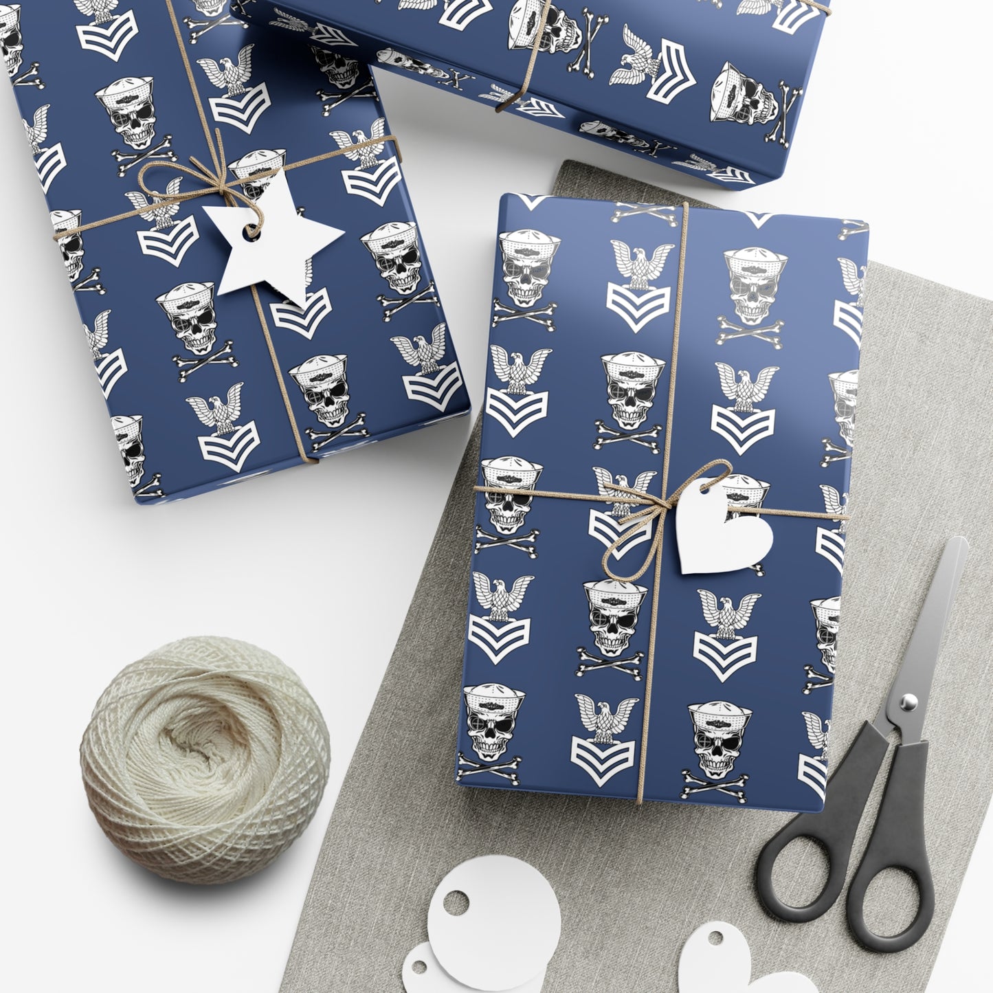 United States Navy FCPO Skull Crossbones First Class Sailor with Naval Dolphins Blue Gift Wrap Papers